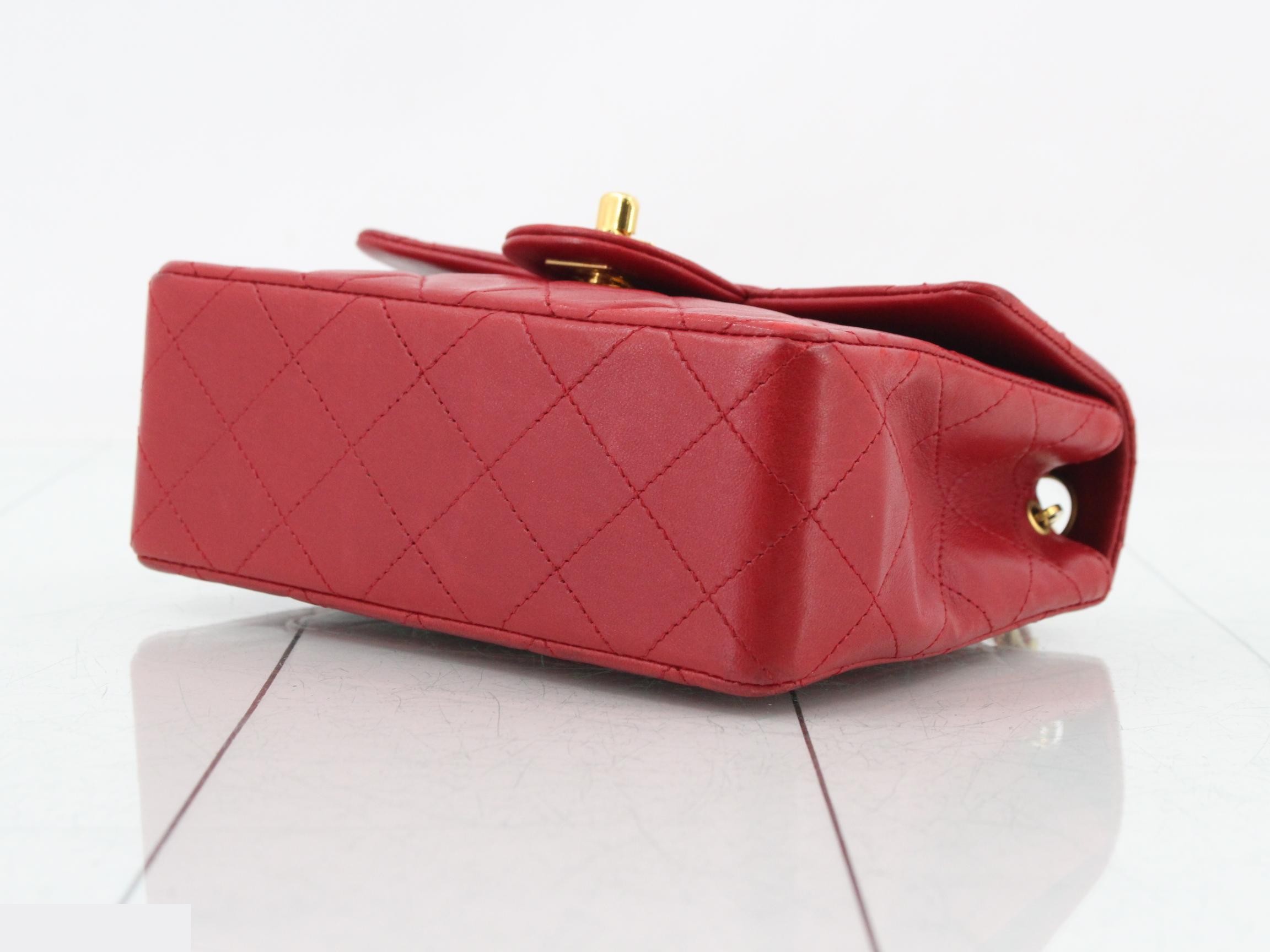 Lambskin Mini Matelassé 17cm Chain Shoulder Bag, Red, Gold Hardware, Series 1 — view 6
