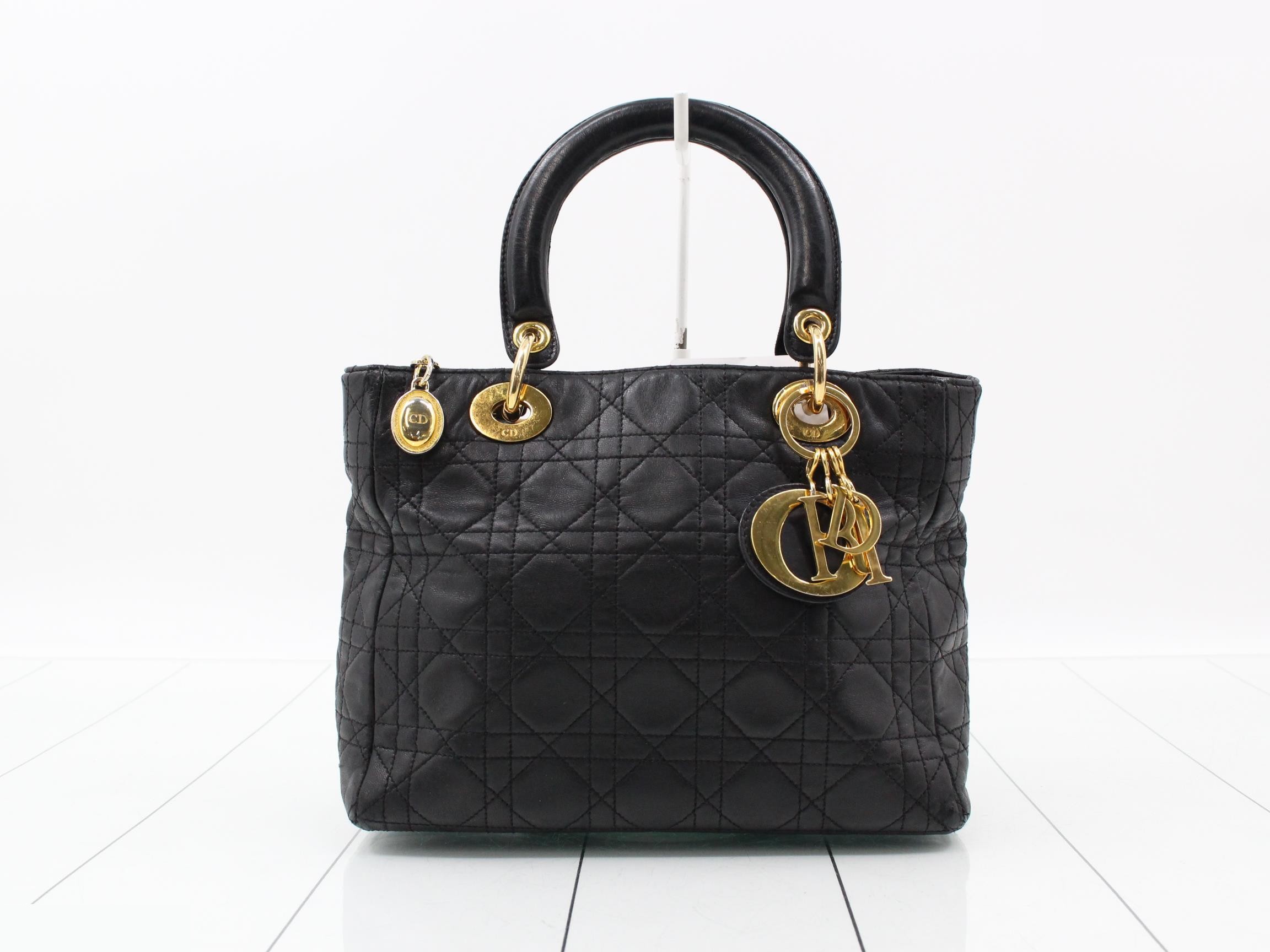 Lady Dior Lambskin Black Cannage 2-Way Handbag