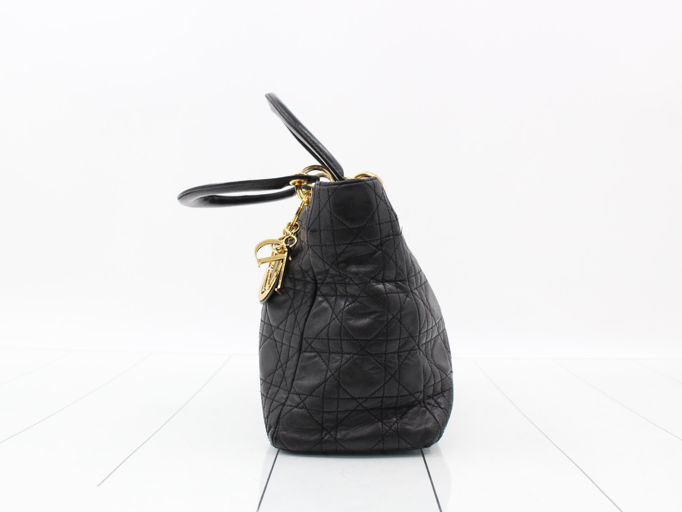 Lady Dior Lambskin Black Cannage 2-Way Handbag — view 3
