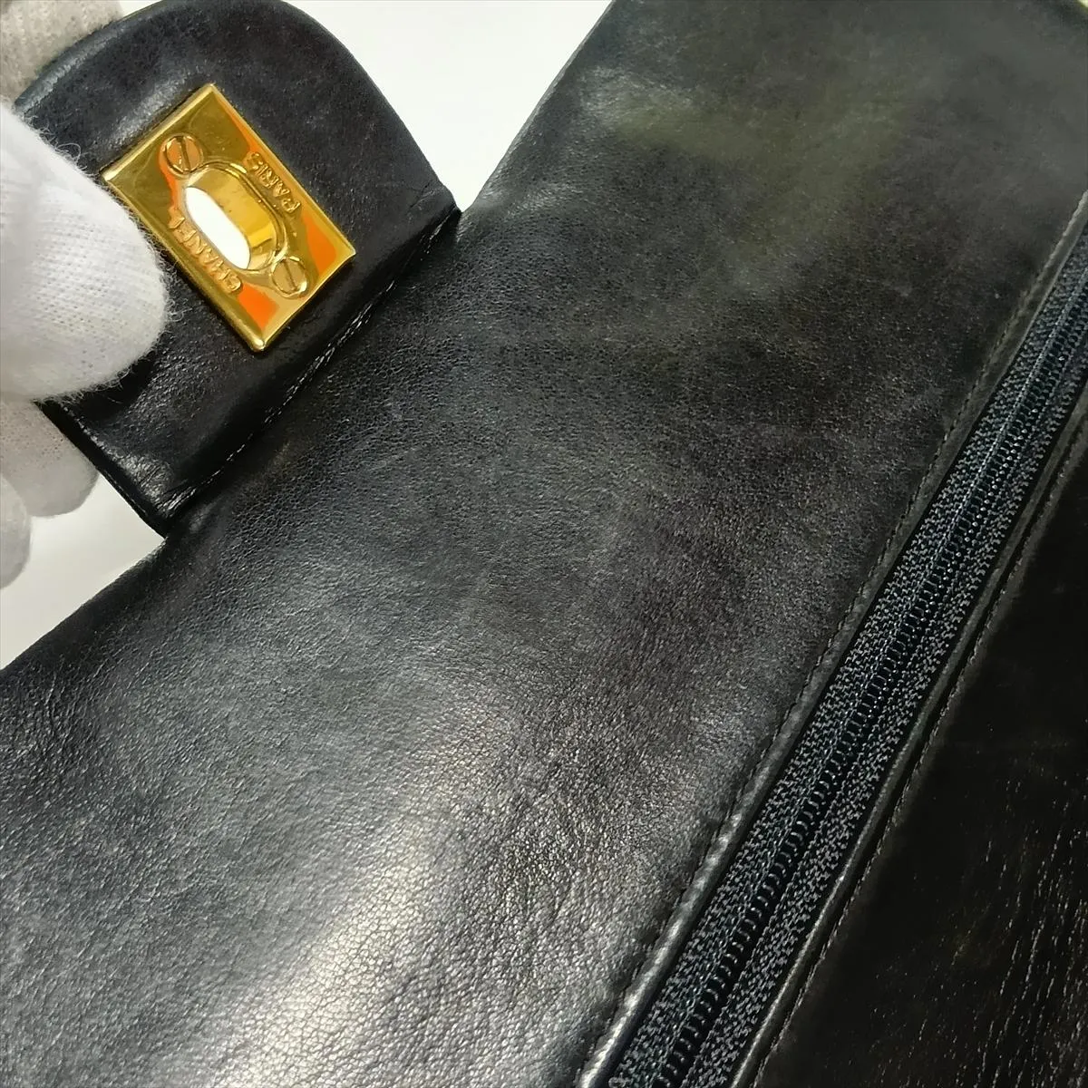 Matelassé 25 Lambskin Double Flap Double Chain Bag, Black with Gold Hardware, 1800594, Series 1, A01112 — view 13