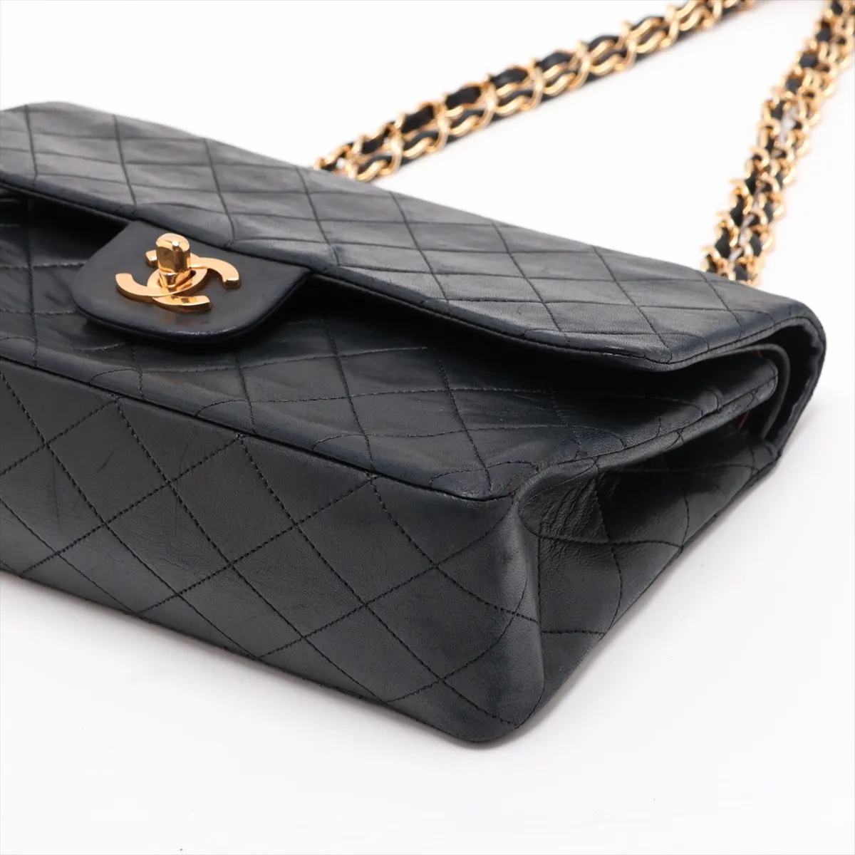 Matelassé 25 Lambskin Double Flap Double Chain Bag, Black with Gold Hardware, 1800594, Series 1, A01112 — view 3