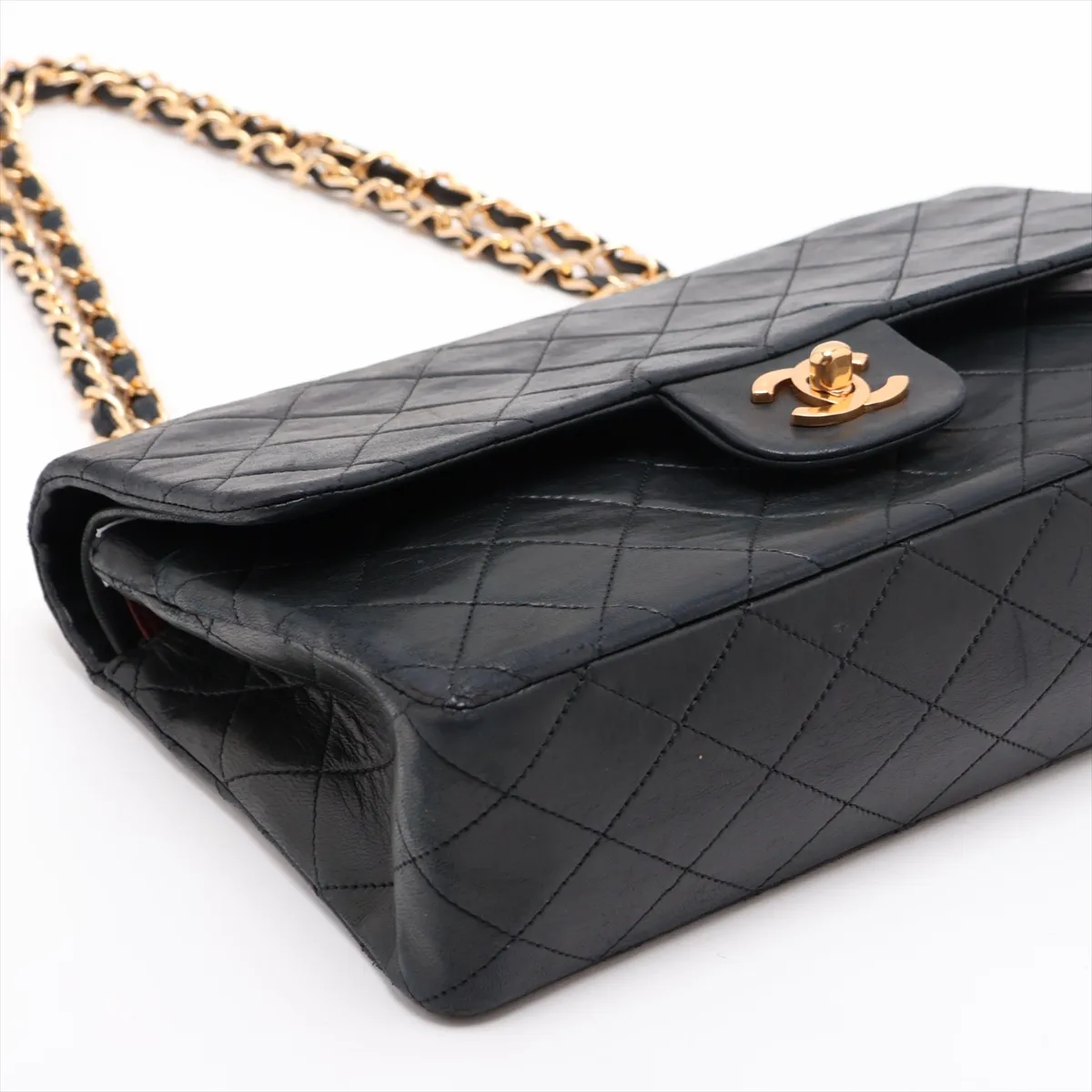 Matelassé 25 Lambskin Double Flap Double Chain Bag, Black with Gold Hardware, 1800594, Series 1, A01112 — view 4