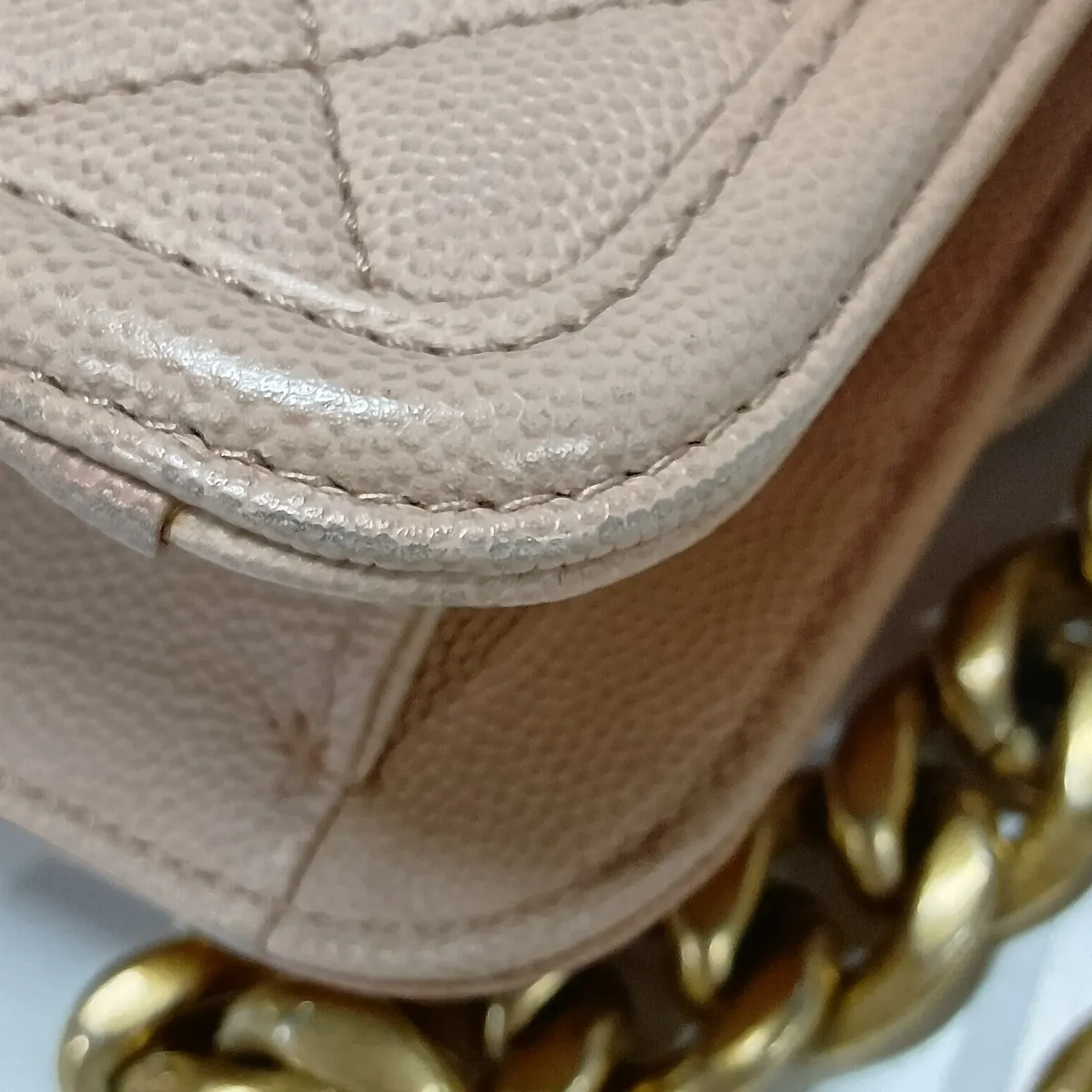 Matelassé Caviar Skin Waist Pouch, Pink with Gold Hardware, 27209727 (Serial Number 27) — view 13