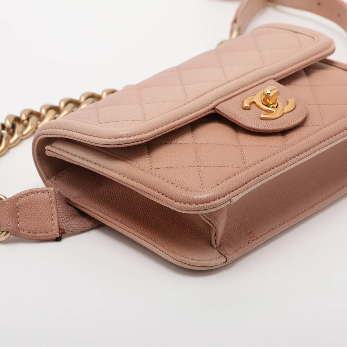Matelassé Caviar Skin Waist Pouch, Pink with Gold Hardware, 27209727 (Serial Number 27) — view 4