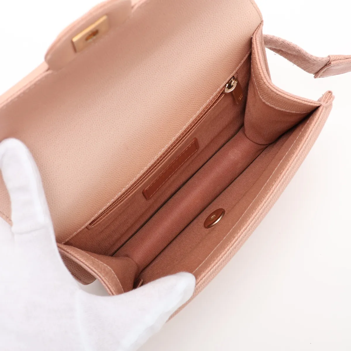Matelassé Caviar Skin Waist Pouch, Pink with Gold Hardware, 27209727 (Serial Number 27) — view 6