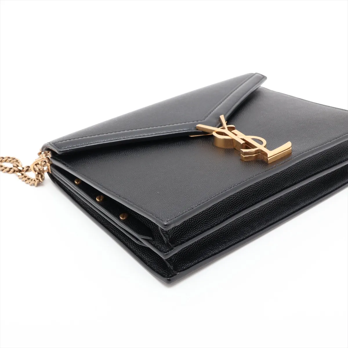 Cassandra 532750 Leather Chain Shoulder Bag, Black — view 4