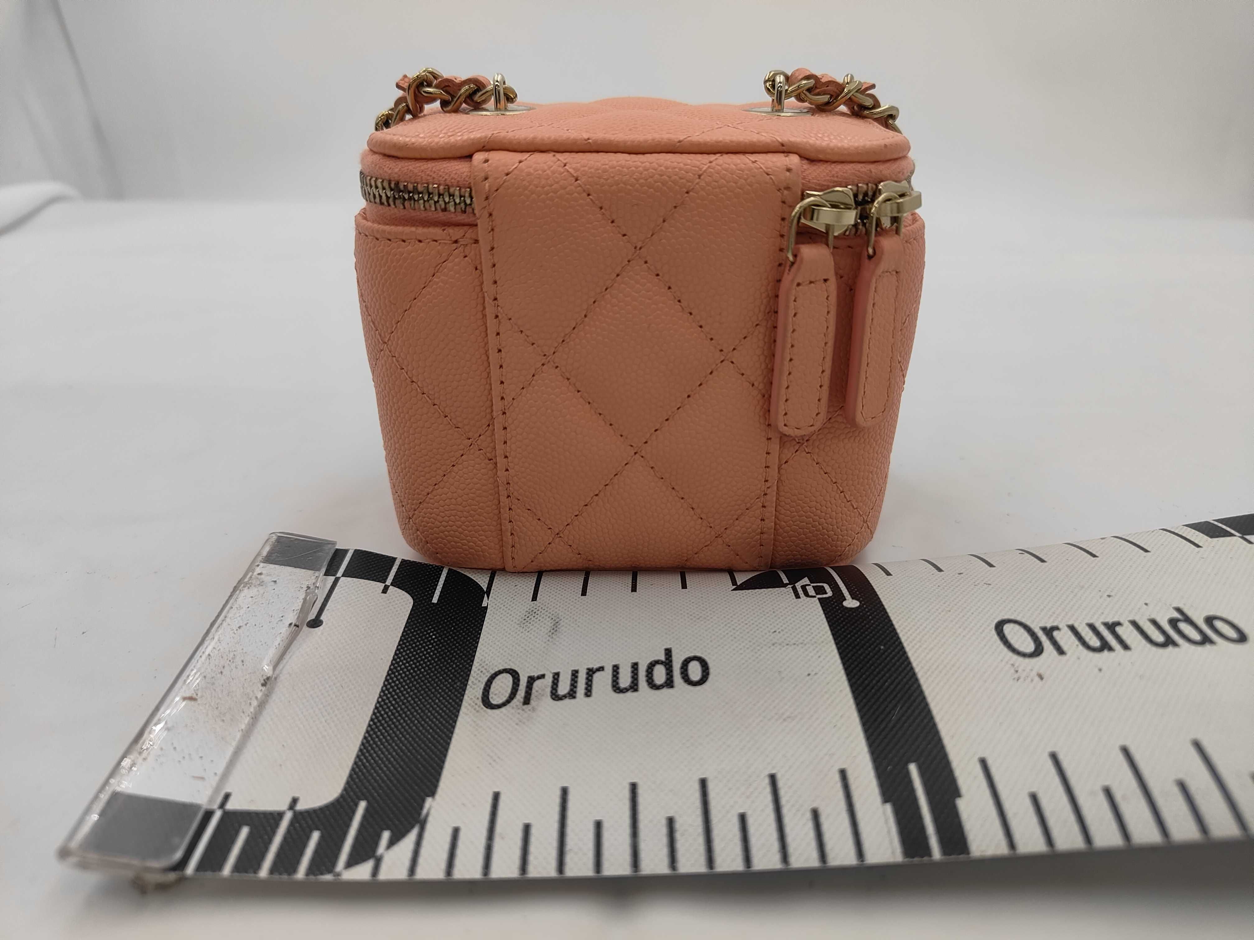 Pink Caviar Skin Matelassé Chain Vanity Bag with Gold Plated Hardware — view 2