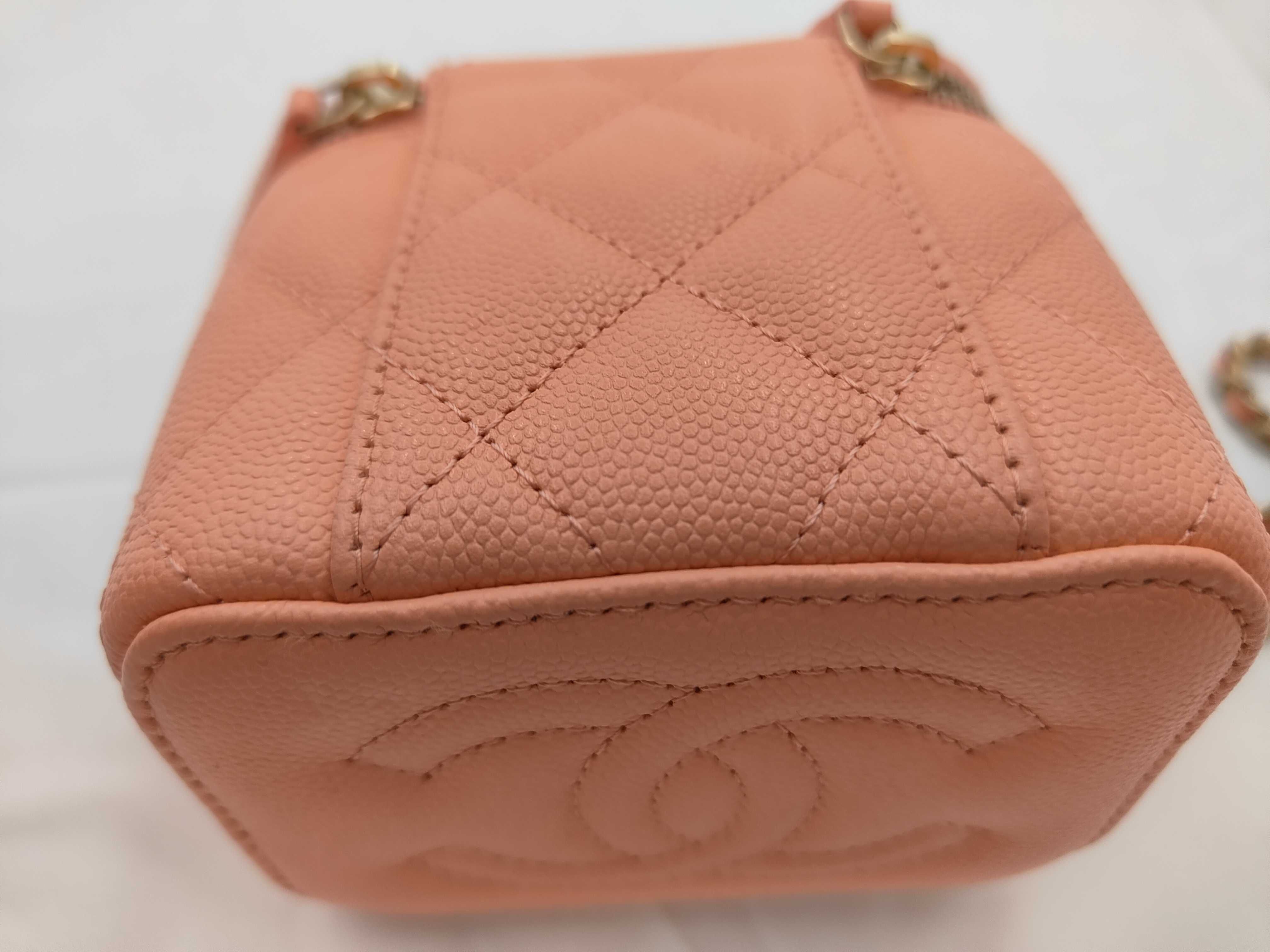 Pink Caviar Skin Matelassé Chain Vanity Bag with Gold Plated Hardware — view 13