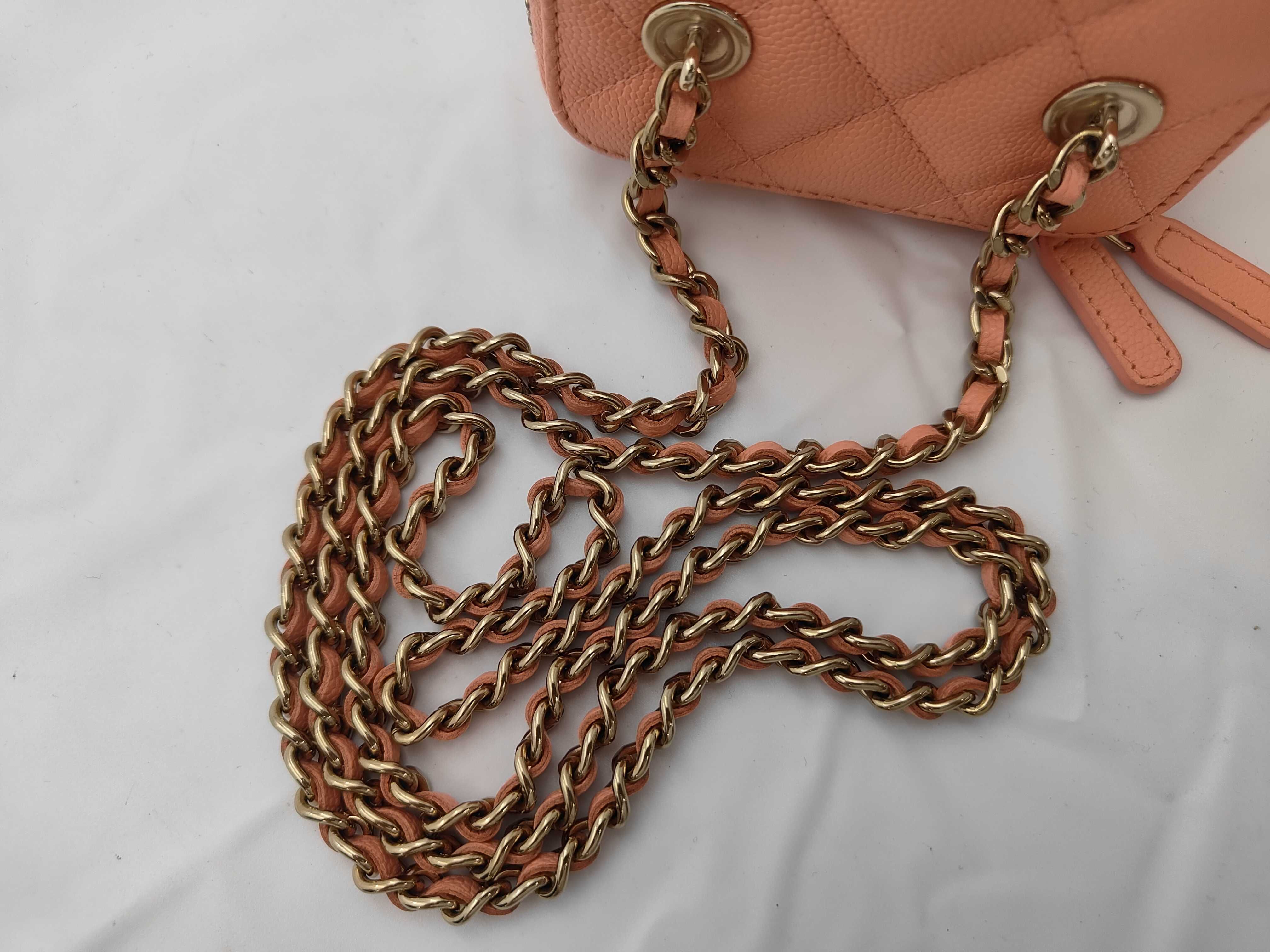 Pink Caviar Skin Matelassé Chain Vanity Bag with Gold Plated Hardware — view 3