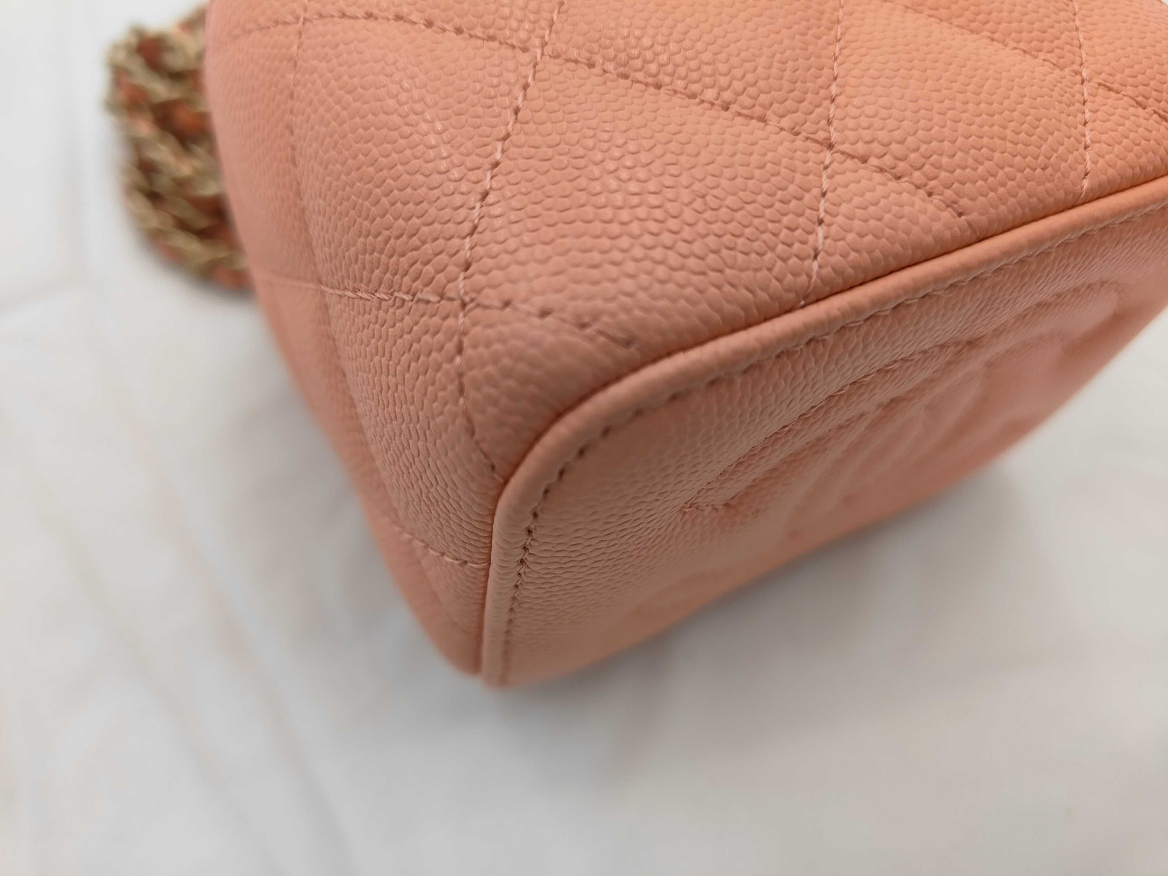Pink Caviar Skin Matelassé Chain Vanity Bag with Gold Plated Hardware — view 6