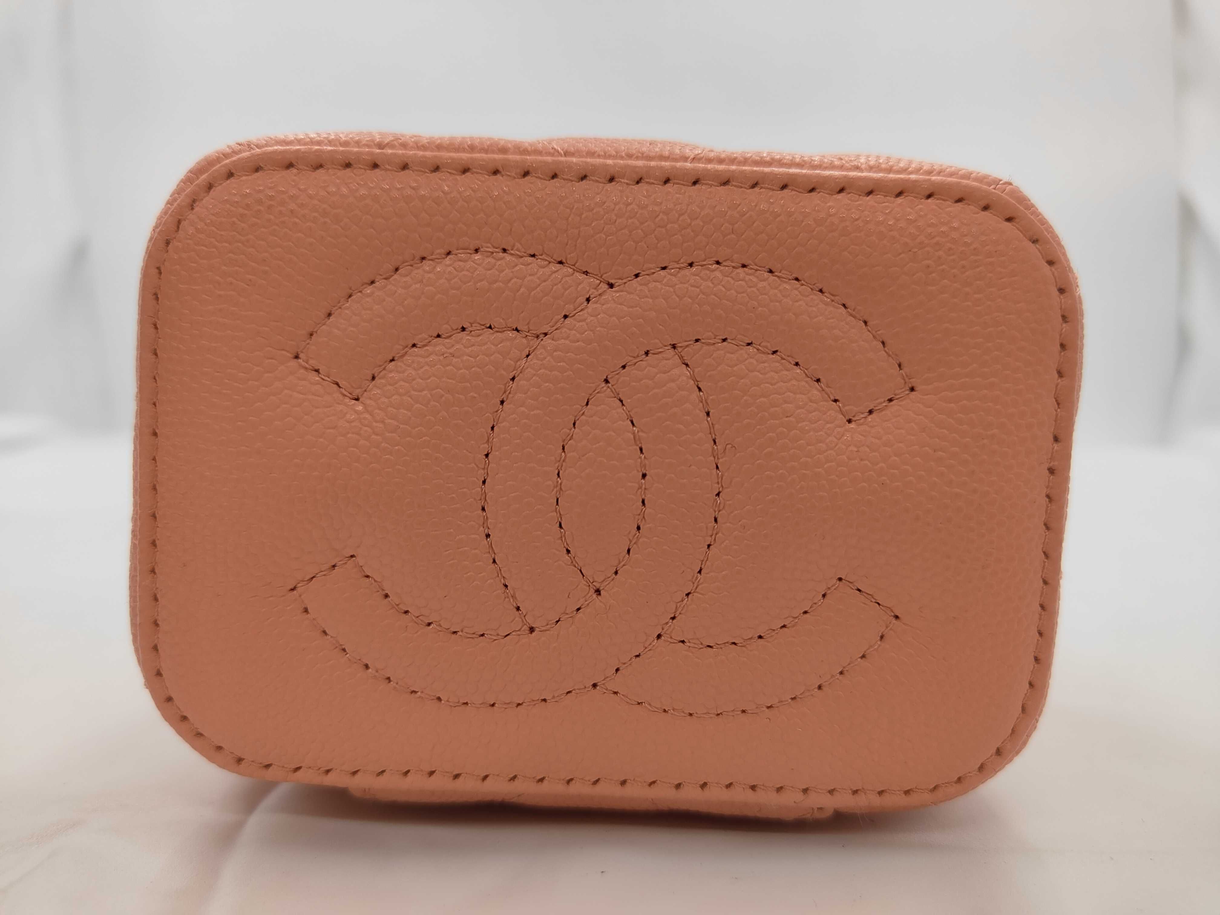 Pink Caviar Skin Matelassé Chain Vanity Bag with Gold Plated Hardware — view 7