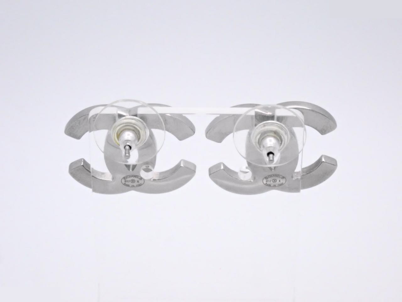 Coco Mark Rhinestone Earrings with Embossed Design, B17K Silver — view 2