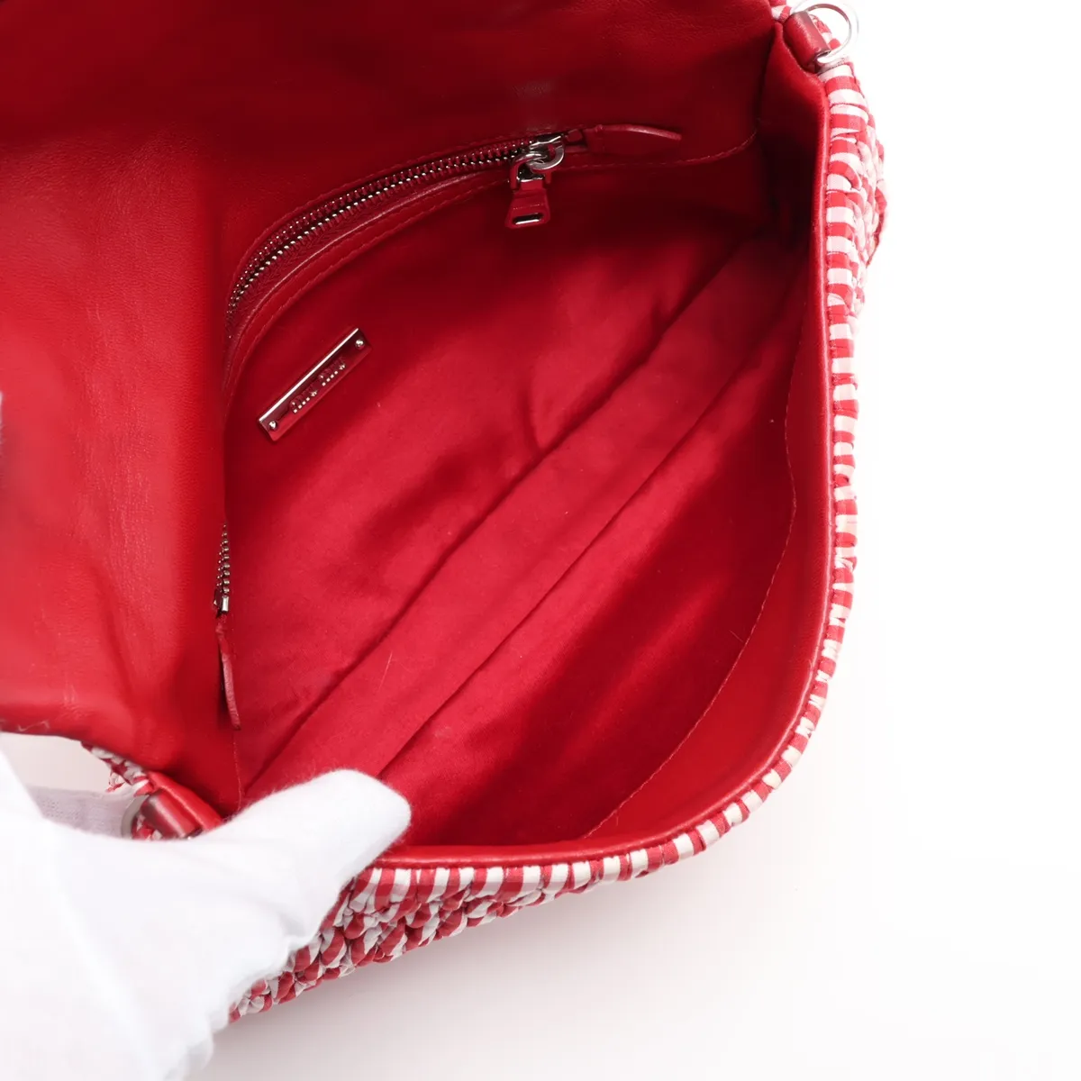 Matelassé Crystal Nappa Crystal Canvas x Leather 2-Way Shoulder Bag, Red — view 6