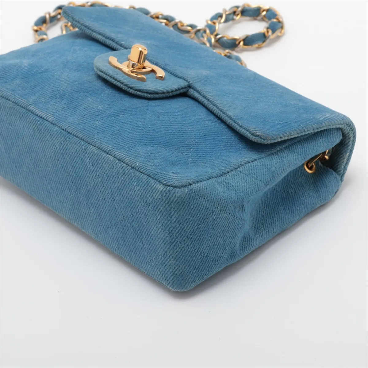 Mini Matelassé 17 Denim Single Flap Single Chain Bag, Blue with Gold Hardware, 1701555, Series 1, A01115 — view 3