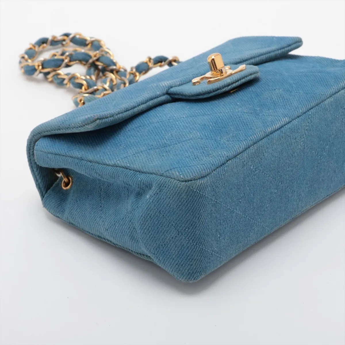 Mini Matelassé 17 Denim Single Flap Single Chain Bag, Blue with Gold Hardware, 1701555, Series 1, A01115 — view 4