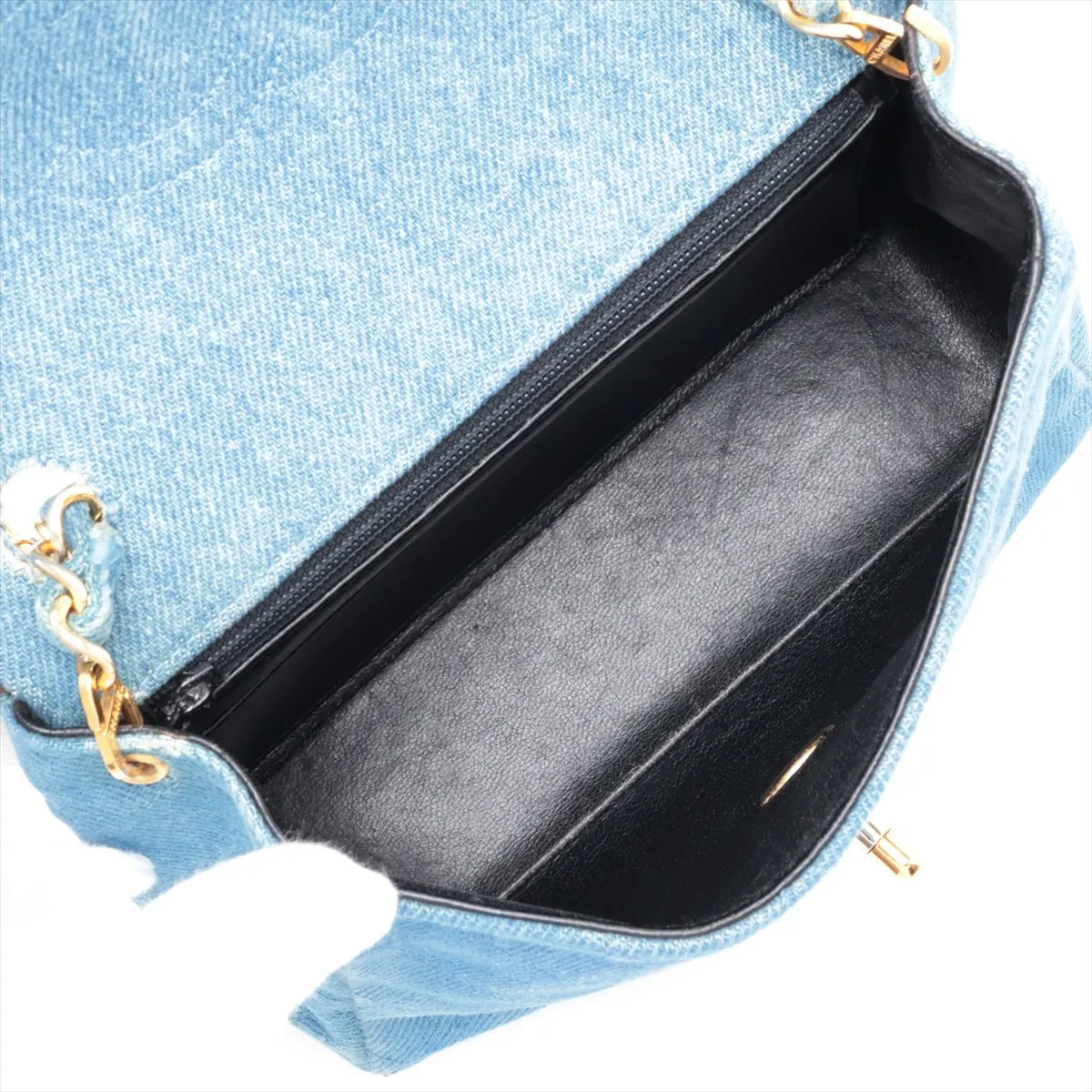 Mini Matelassé 17 Denim Single Flap Single Chain Bag, Blue with Gold Hardware, 1701555, Series 1, A01115 — view 6