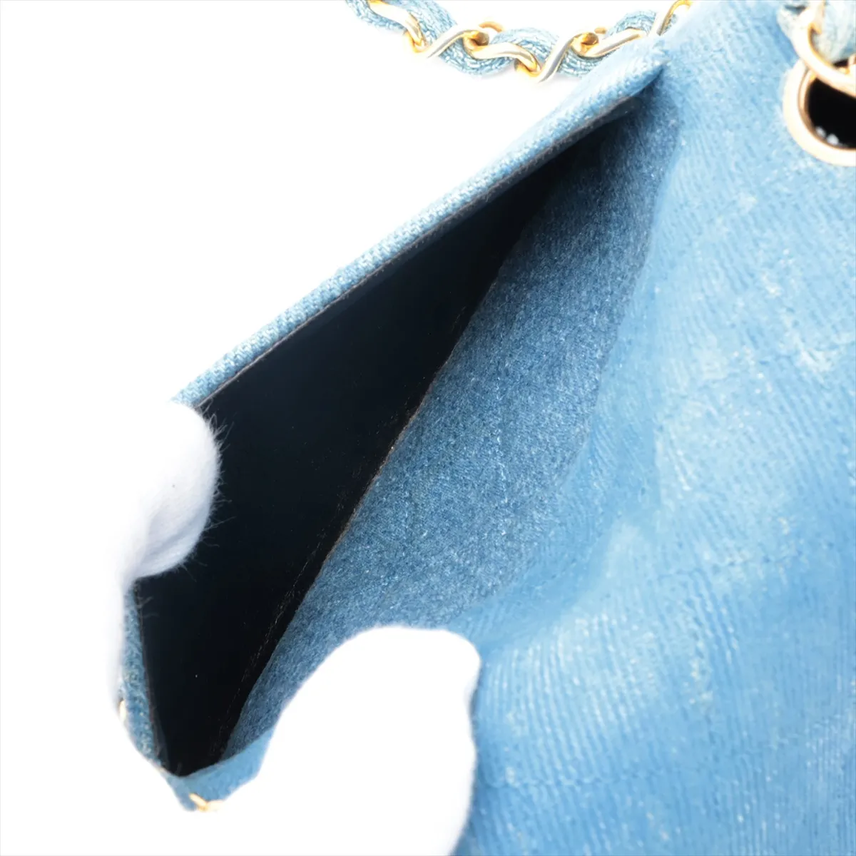 Mini Matelassé 17 Denim Single Flap Single Chain Bag, Blue with Gold Hardware, 1701555, Series 1, A01115 — view 7