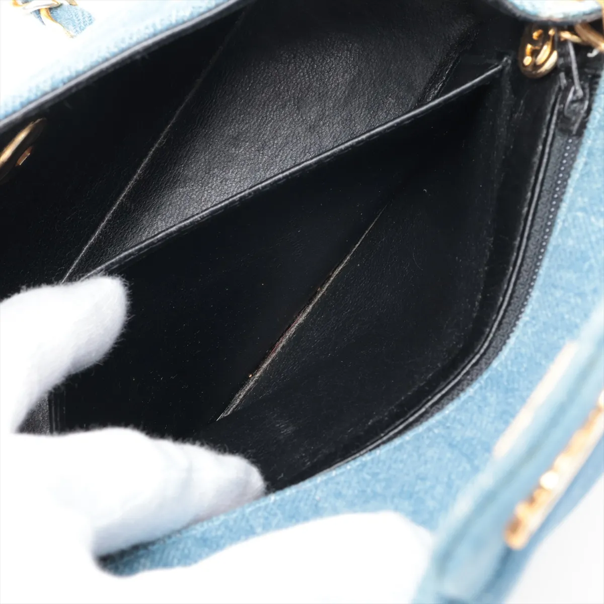 Mini Matelassé 17 Denim Single Flap Single Chain Bag, Blue with Gold Hardware, 1701555, Series 1, A01115 — view 8