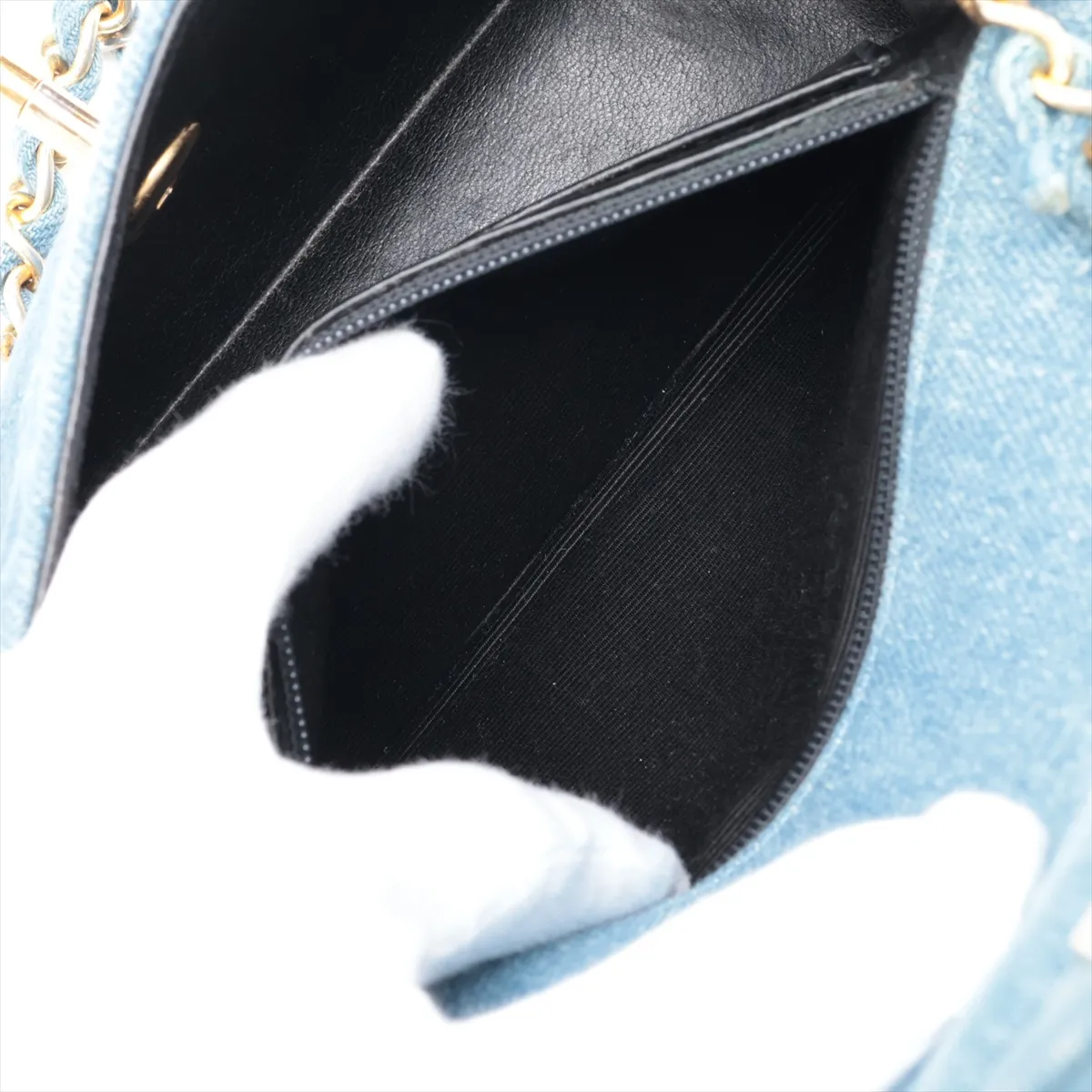 Mini Matelassé 17 Denim Single Flap Single Chain Bag, Blue with Gold Hardware, 1701555, Series 1, A01115 — view 9