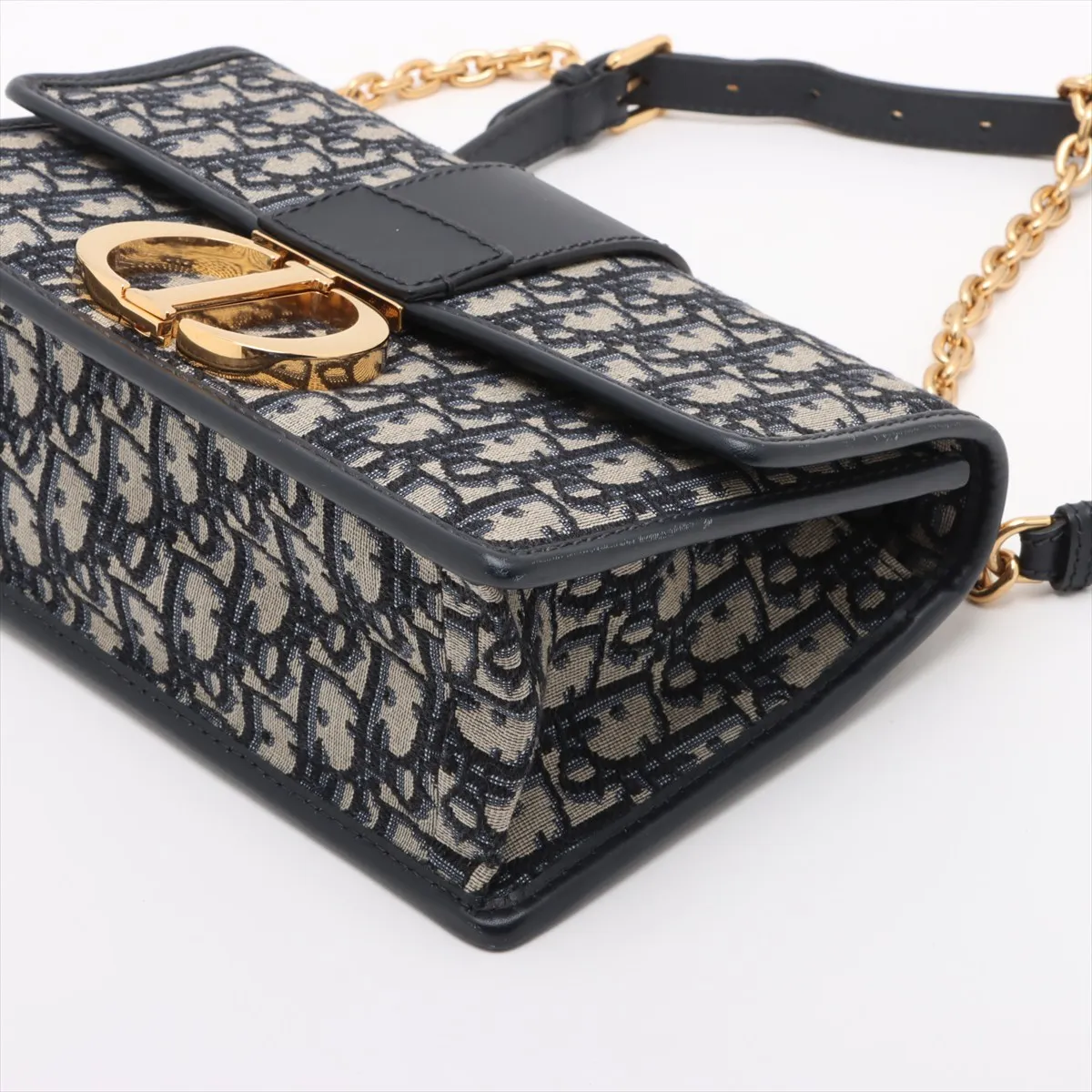 Oblique Montaigne 30 Canvas x Leather Shoulder Bag Navy — view 3