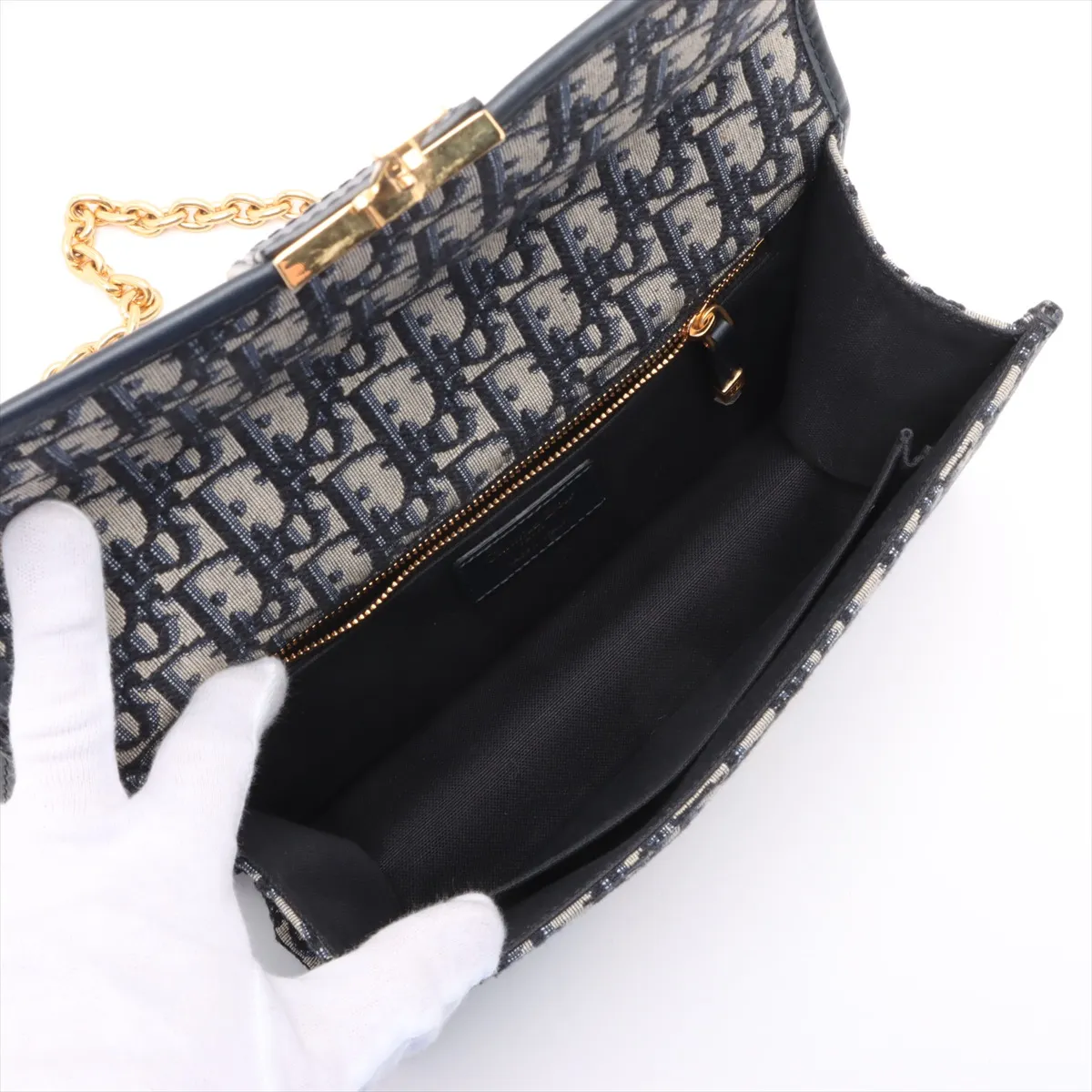 Oblique Montaigne 30 Canvas x Leather Shoulder Bag Navy — view 7