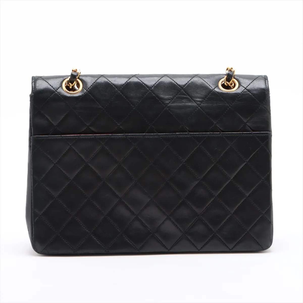 Matelasse Lambskin Single Flap Double Chain Bag Black Gold Hardware 0445152 Series 0 Internal External Fabric — view 2