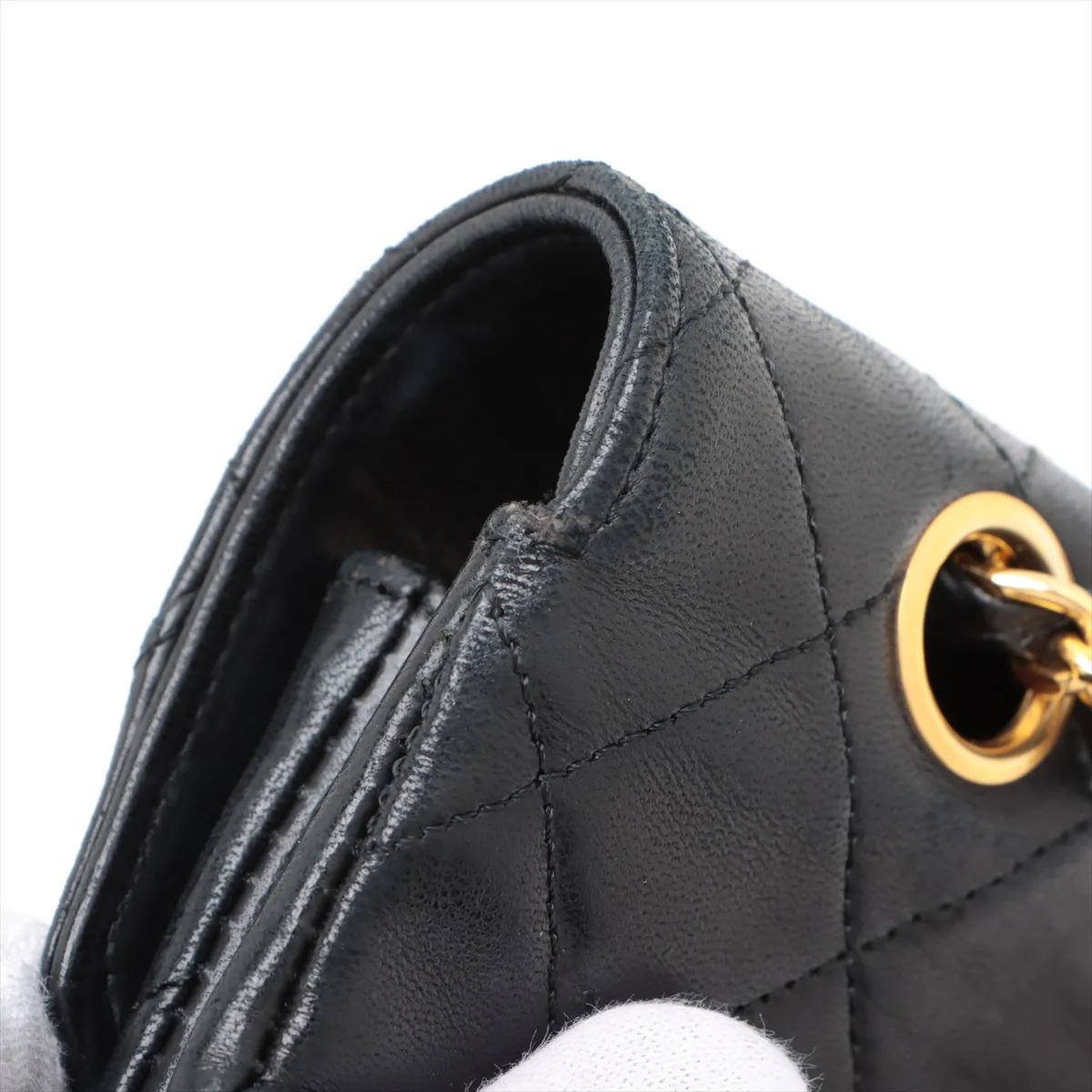 Matelasse Lambskin Single Flap Double Chain Bag Black Gold Hardware 0445152 Series 0 Internal External Fabric — view 13