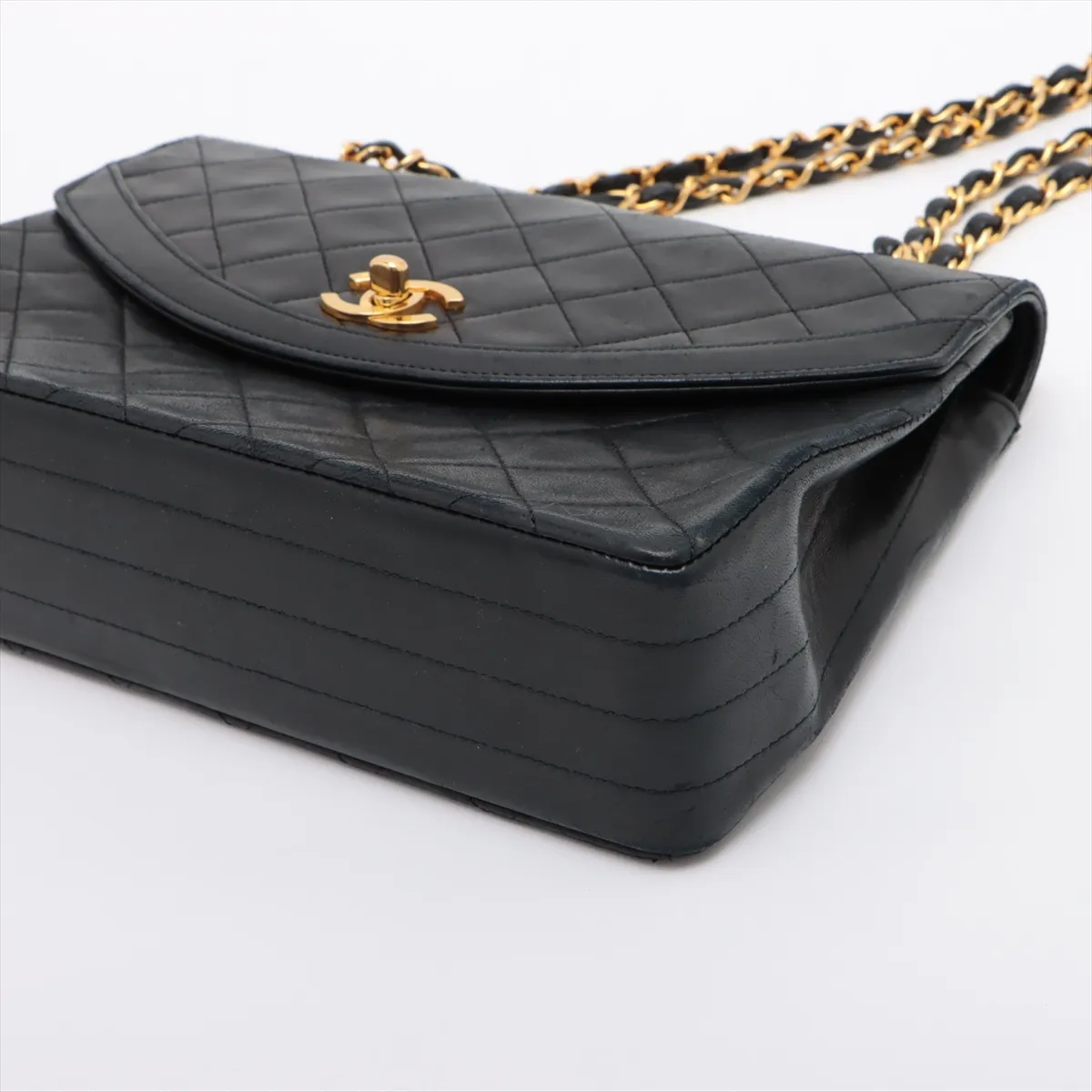 Matelasse Lambskin Single Flap Double Chain Bag Black Gold Hardware 0445152 Series 0 Internal External Fabric — view 3