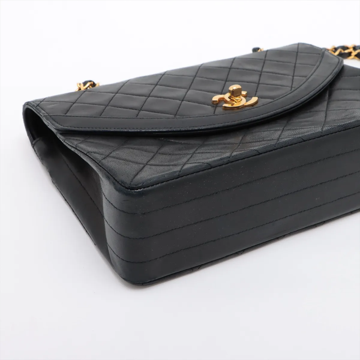Matelasse Lambskin Single Flap Double Chain Bag Black Gold Hardware 0445152 Series 0 Internal External Fabric — view 4