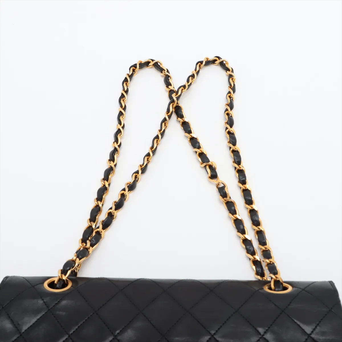 Matelasse Lambskin Single Flap Double Chain Bag Black Gold Hardware 0445152 Series 0 Internal External Fabric — view 6