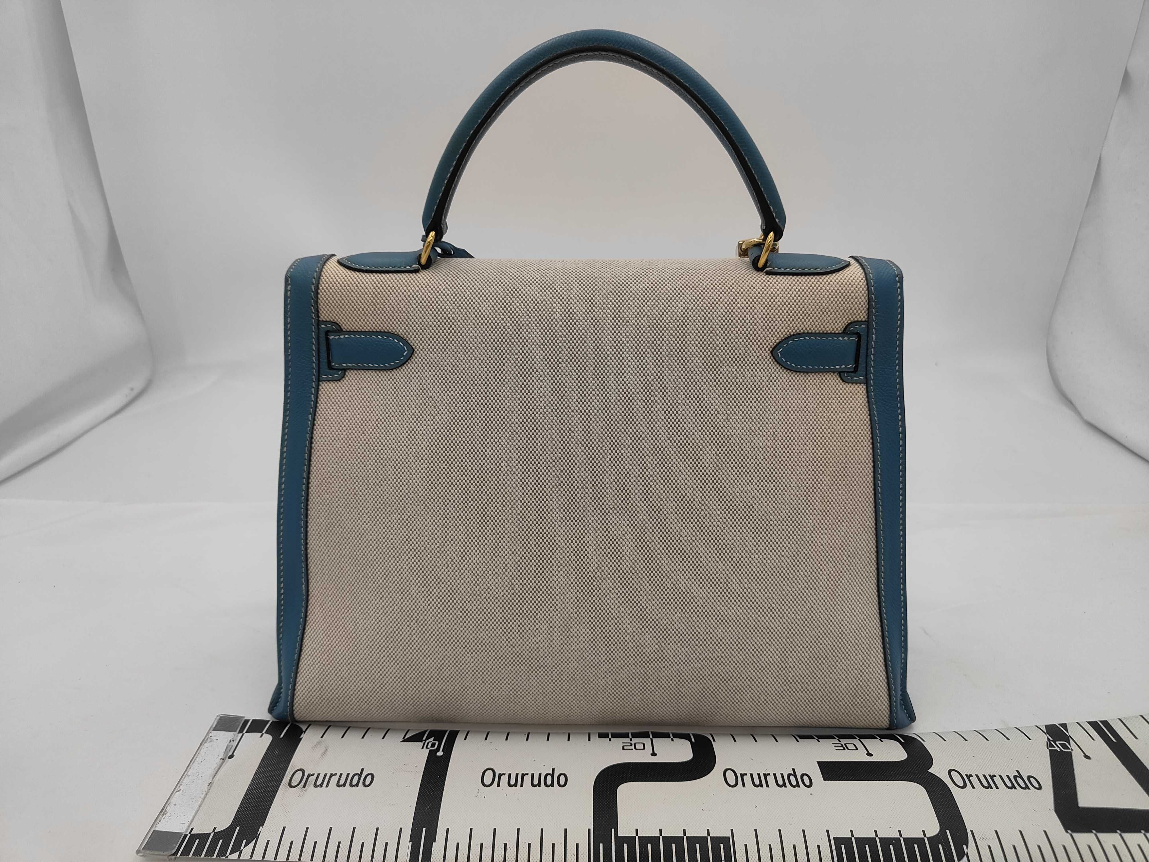 Kelly 32 Handbag, Toile Epsom Leather, Blue, Gold Hardware, B Stamp, ST Bag — view 2