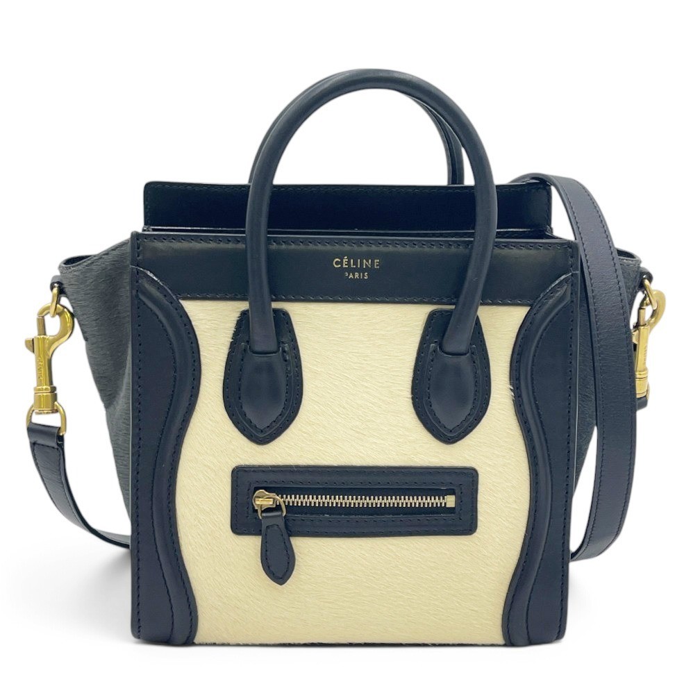 Luggage Nano Shopper Calf Hair 2-Way Bag, Black/Off-White