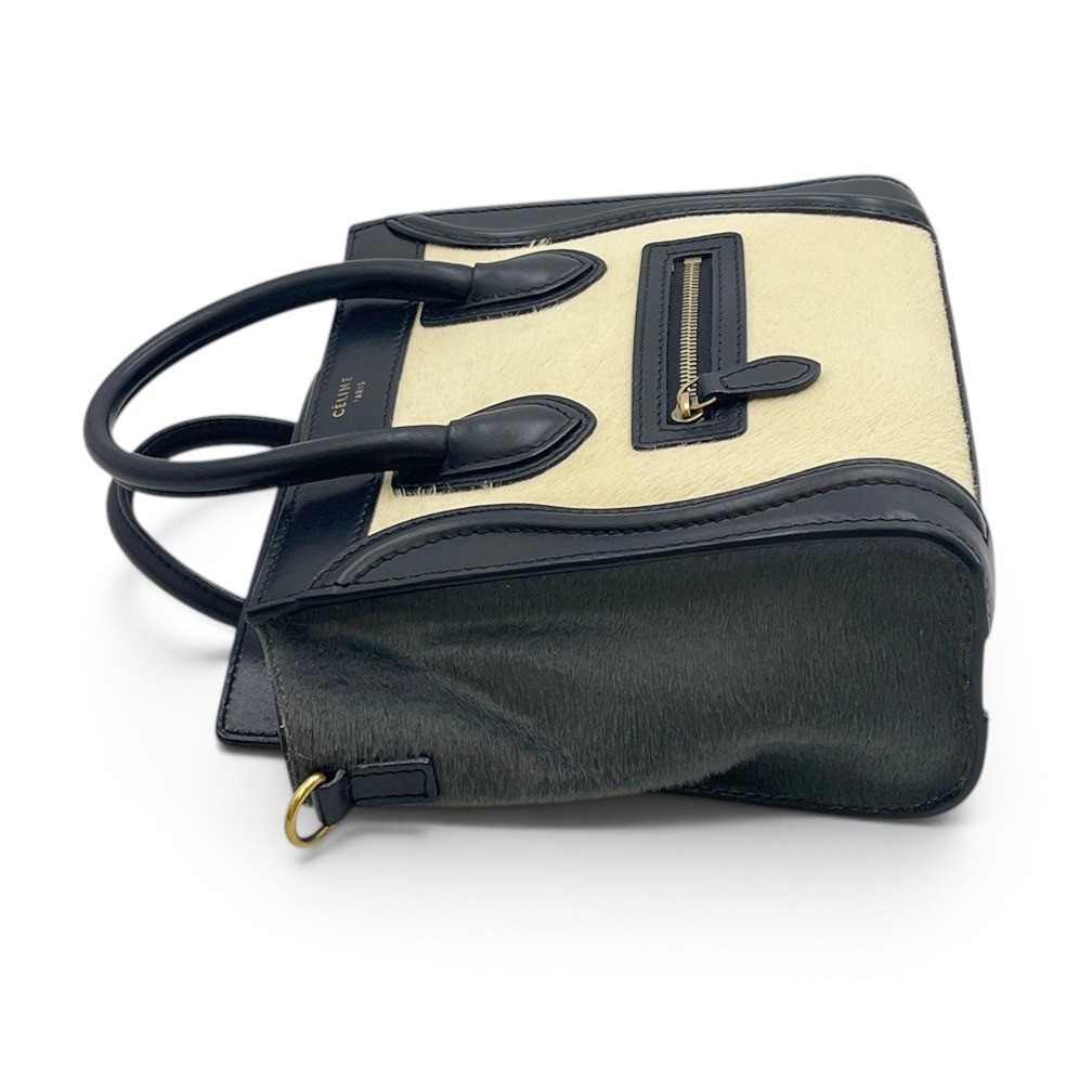 Luggage Nano Shopper Calf Hair 2-Way Bag, Black/Off-White — view 2