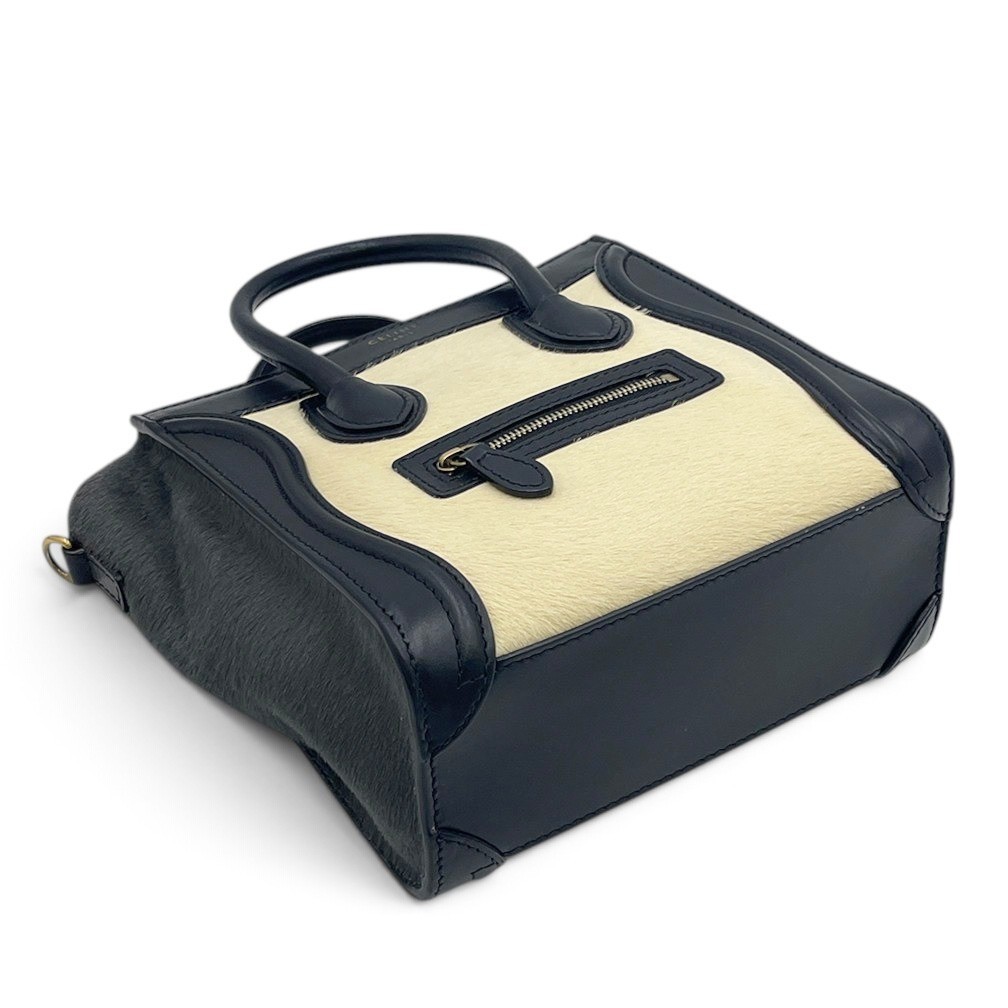 Luggage Nano Shopper Calf Hair 2-Way Bag, Black/Off-White — view 3