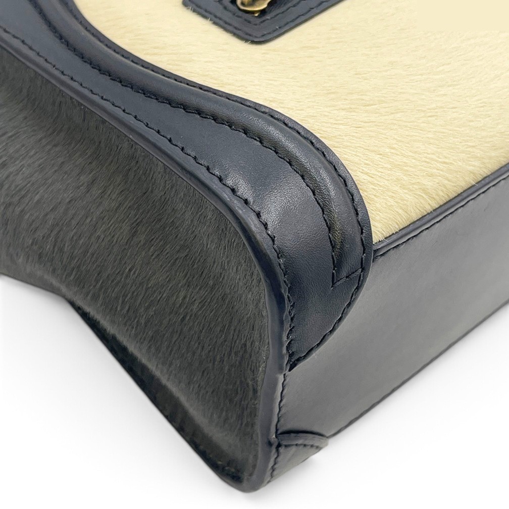 Luggage Nano Shopper Calf Hair 2-Way Bag, Black/Off-White — view 4