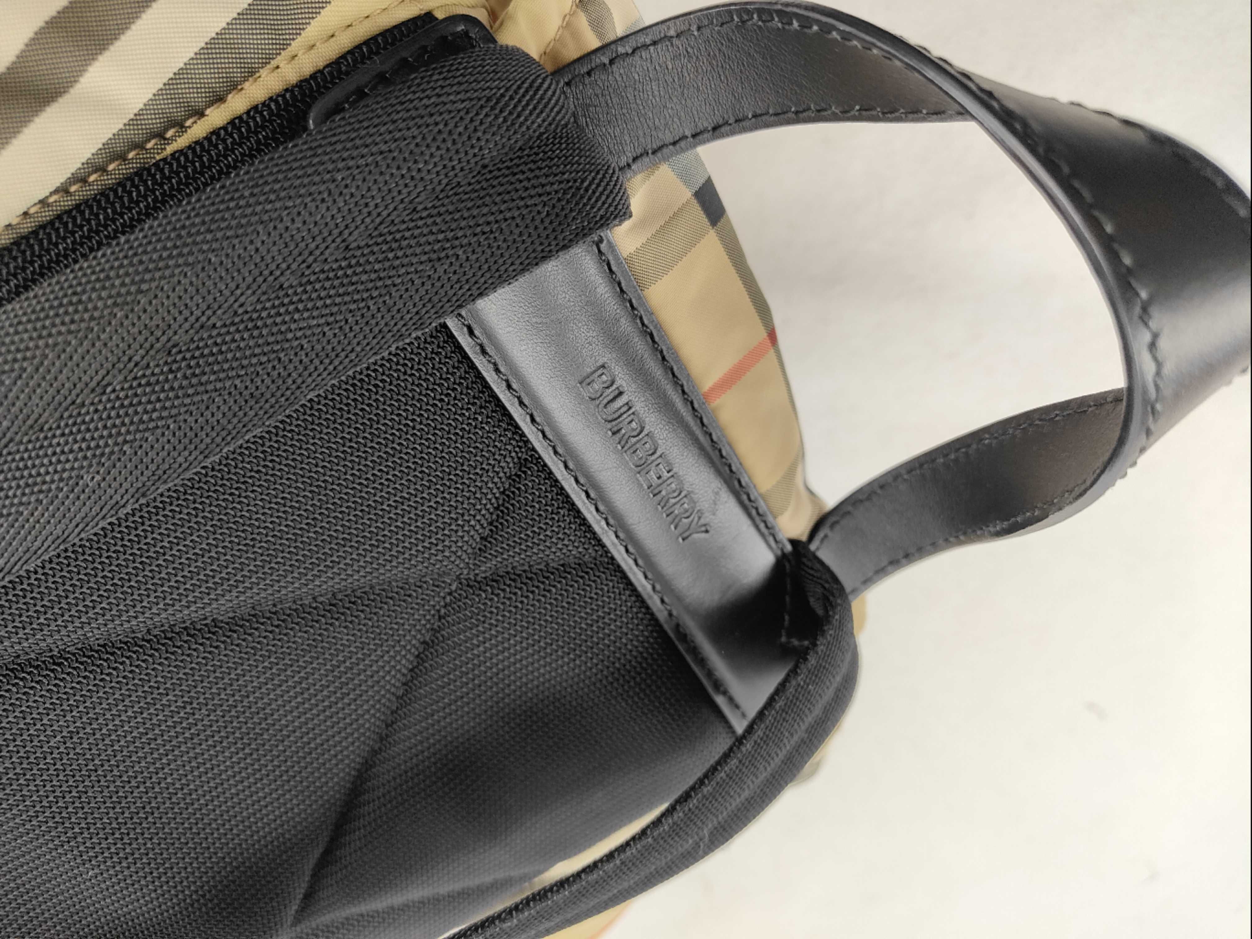 Nova Check Nylon x Leather Backpack/Rucksack Brown x Black — view 4