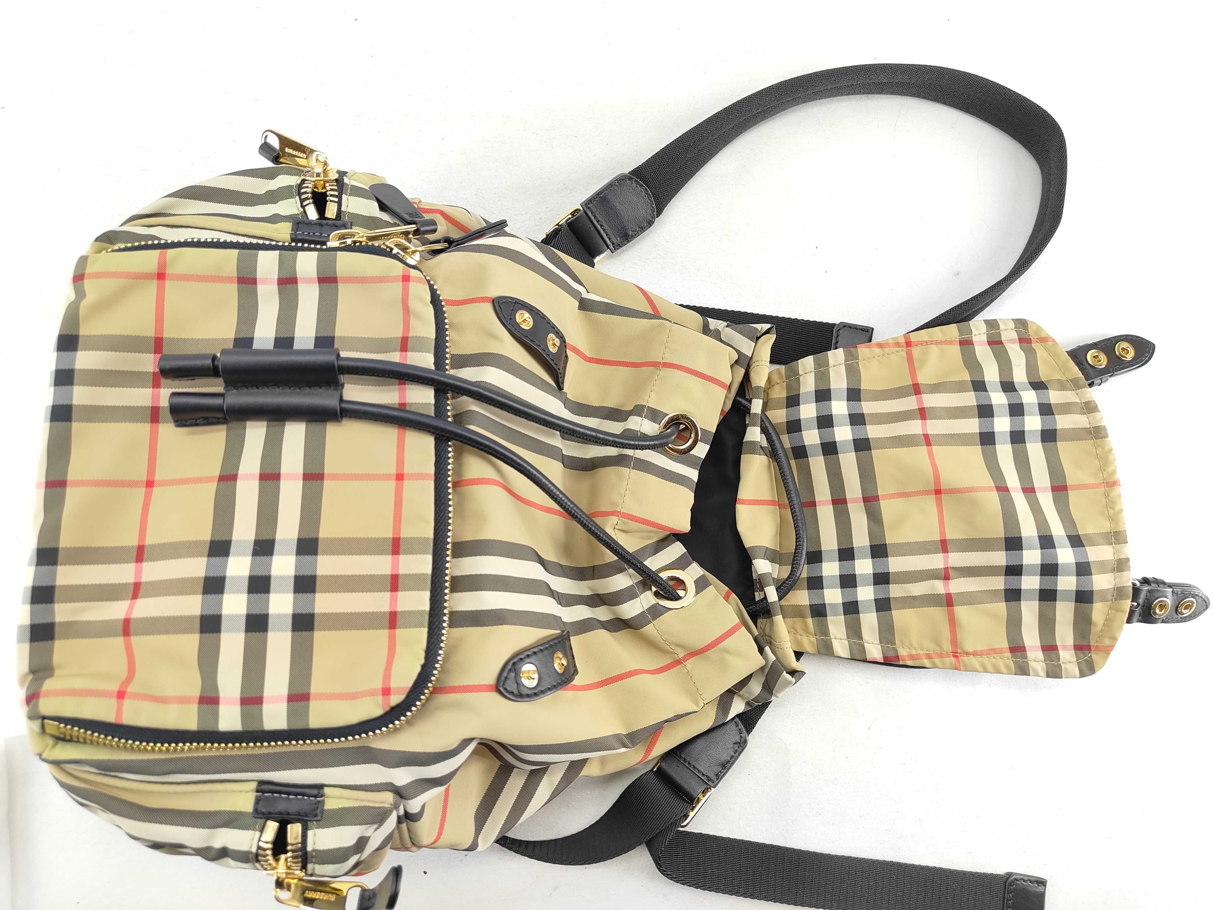 Nova Check Nylon x Leather Backpack/Rucksack Brown x Black — view 9