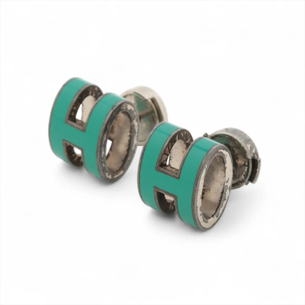 Mini Pop H earrings (for both ears) Metal Green x Silver