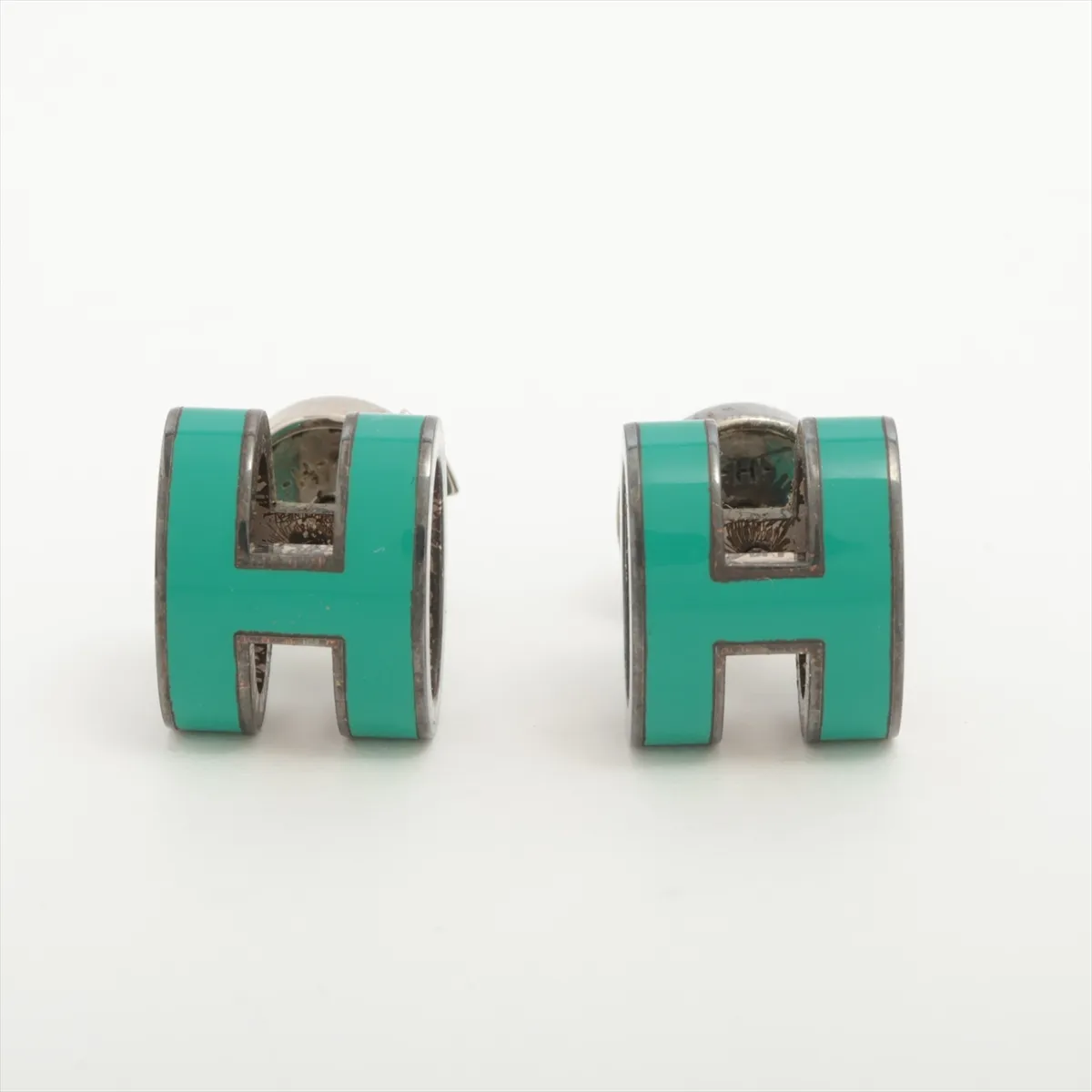 Mini Pop H earrings (for both ears) Metal Green x Silver — view 2