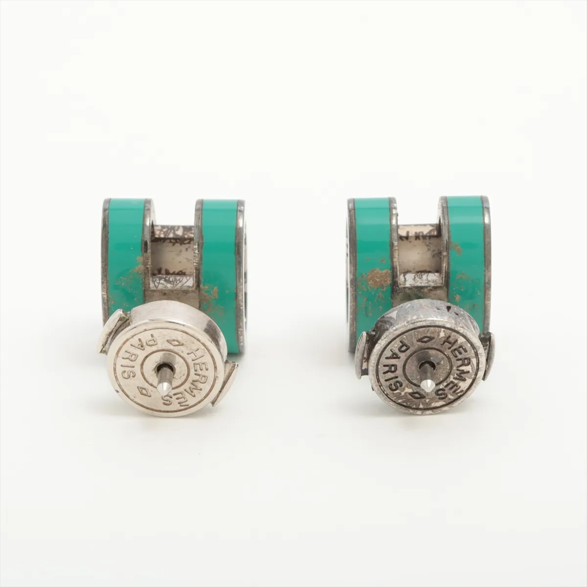 Mini Pop H earrings (for both ears) Metal Green x Silver — view 3