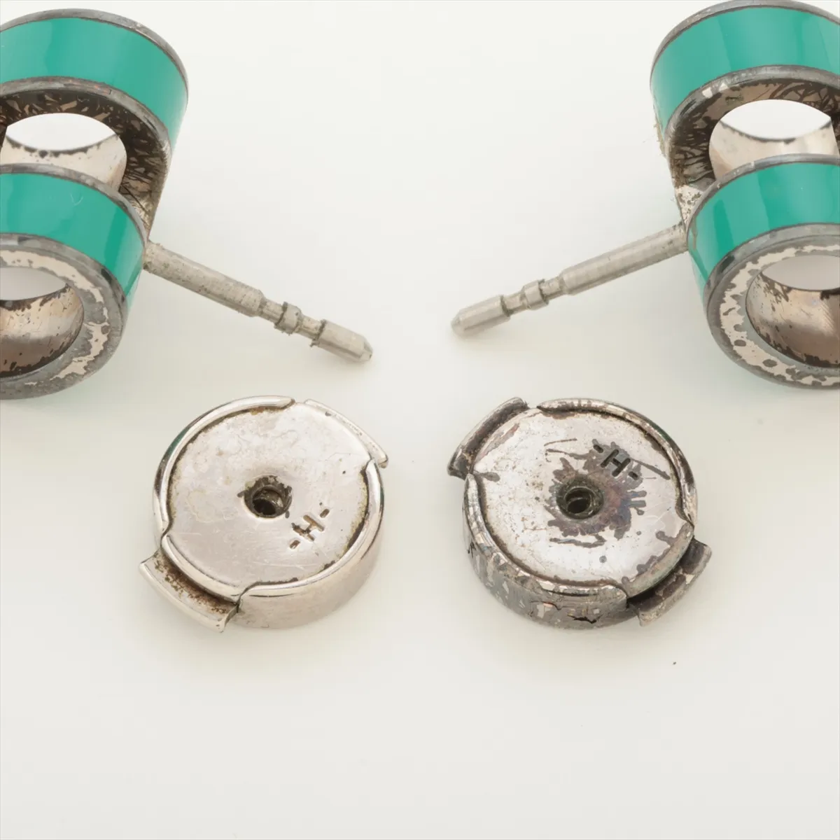 Mini Pop H earrings (for both ears) Metal Green x Silver — view 4
