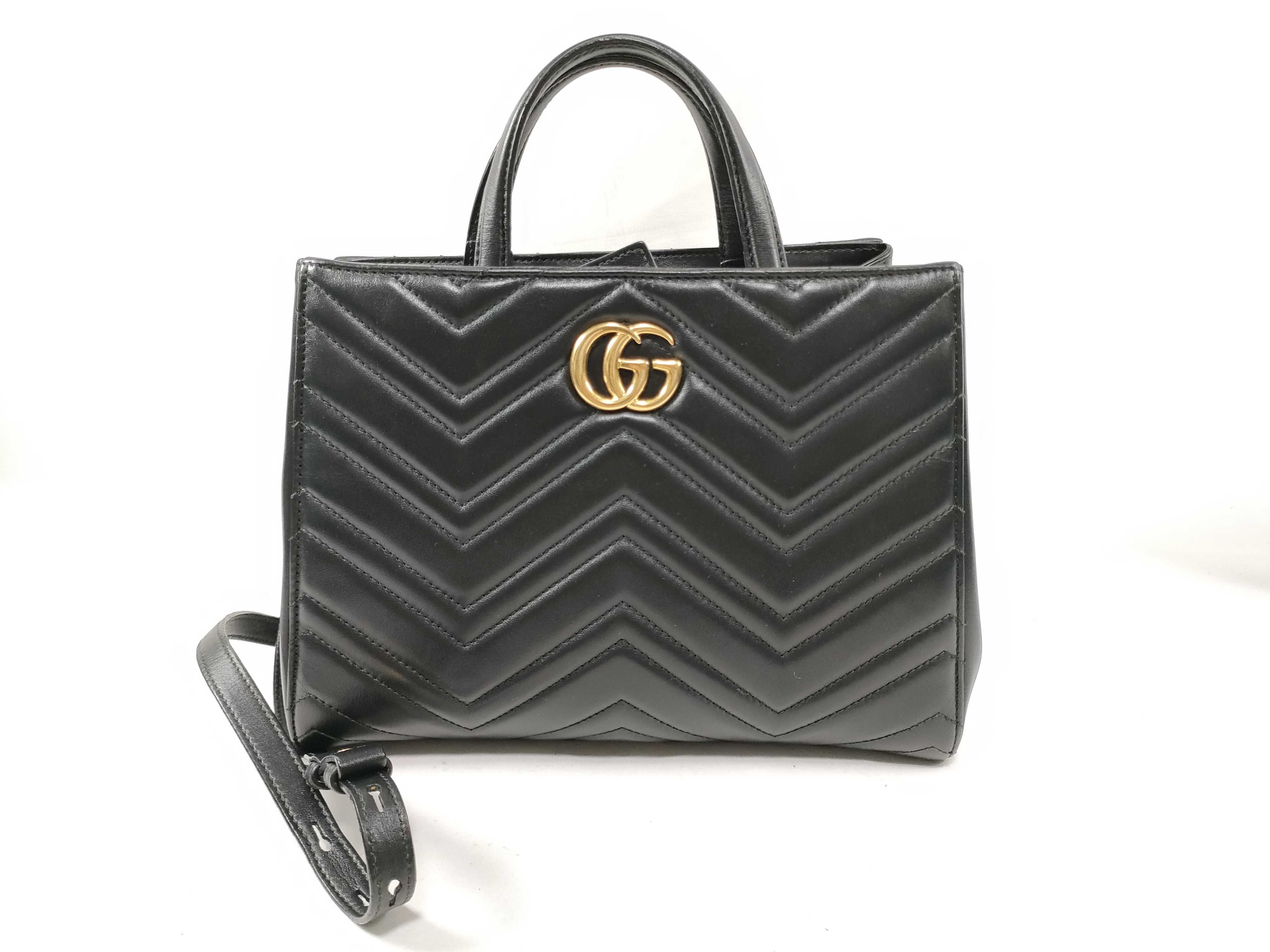 GG Marmont Quilted Leather Handbag Shoulder Bag Black with Serial Card