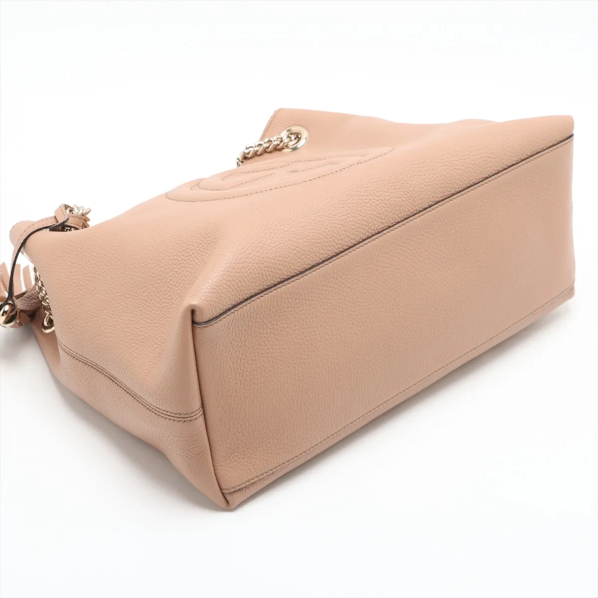 Soho Leather Chain Tote Bag, Beige Poodle, 536196 (Outlet) — view 4