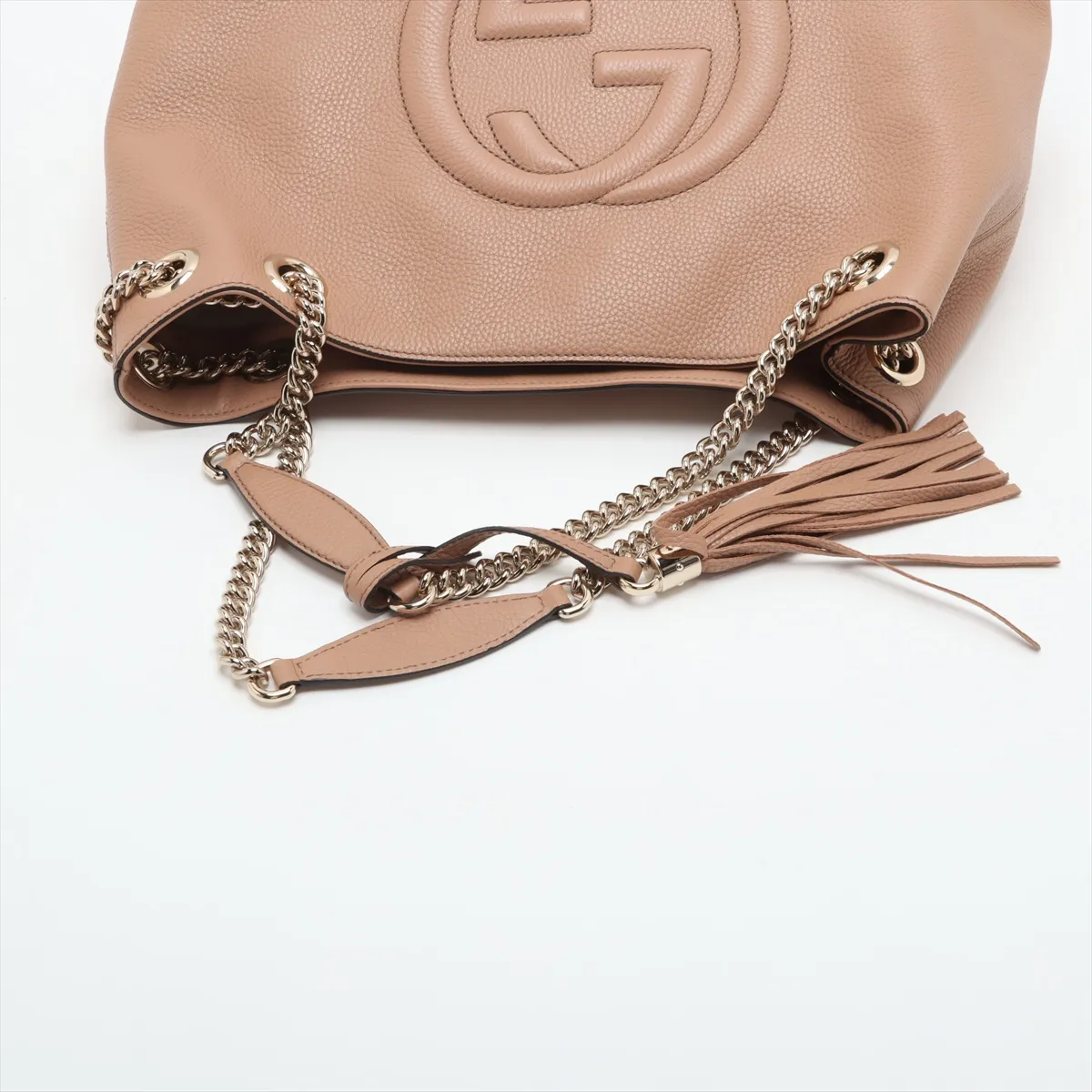 Soho Leather Chain Tote Bag, Beige Poodle, 536196 (Outlet) — view 5