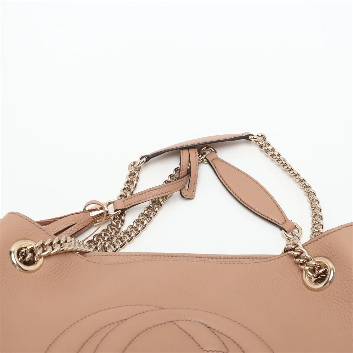Soho Leather Chain Tote Bag, Beige Poodle, 536196 (Outlet) — view 6