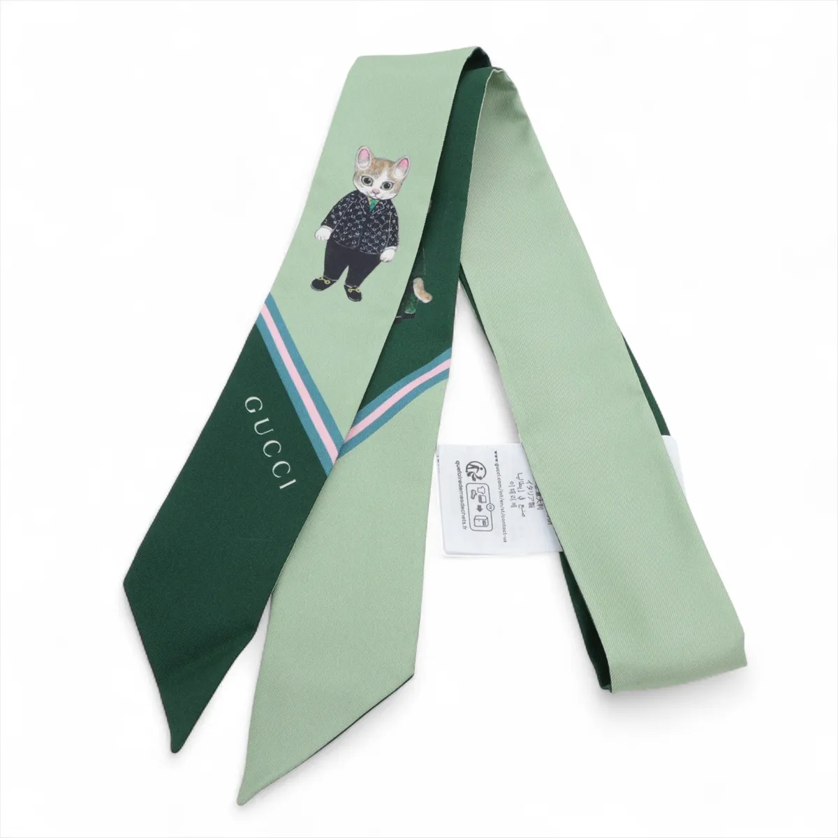 x Yuko Higuchi 863480 Neck Bow Scarf, Silk, Green, Slight wear, Japan Limited Edition