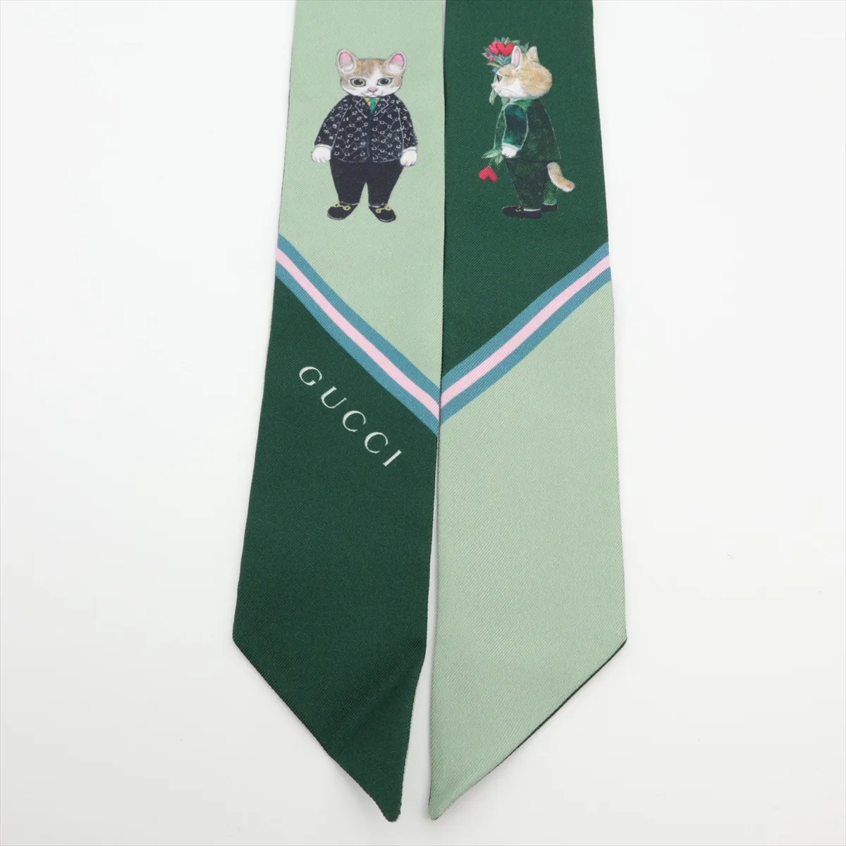 x Yuko Higuchi 863480 Neck Bow Scarf, Silk, Green, Slight wear, Japan Limited Edition — view 2