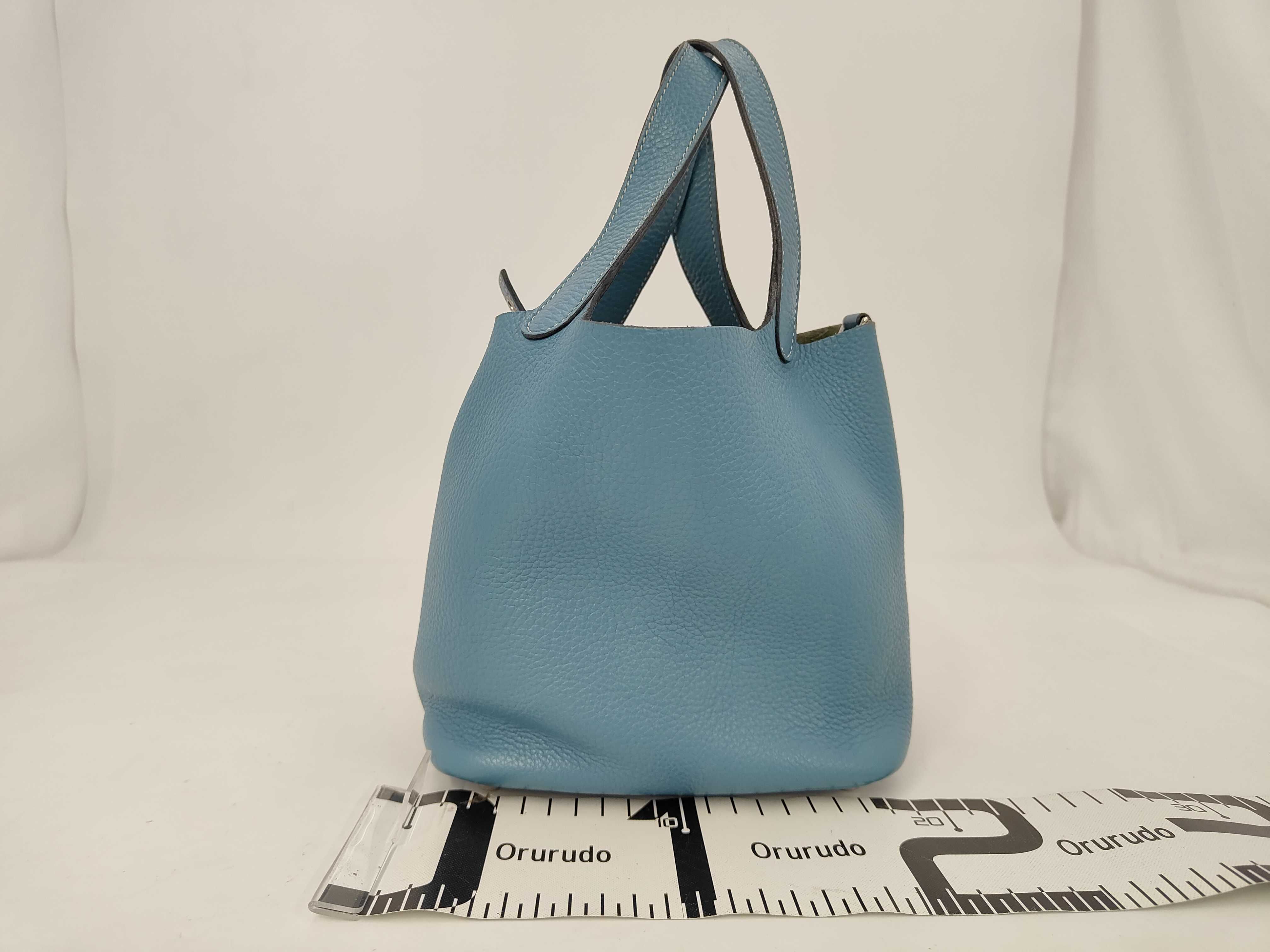 Picotin Lock PM Taurillon Leather Blue Jean N Stamp Silver Hardware Handbag — view 2