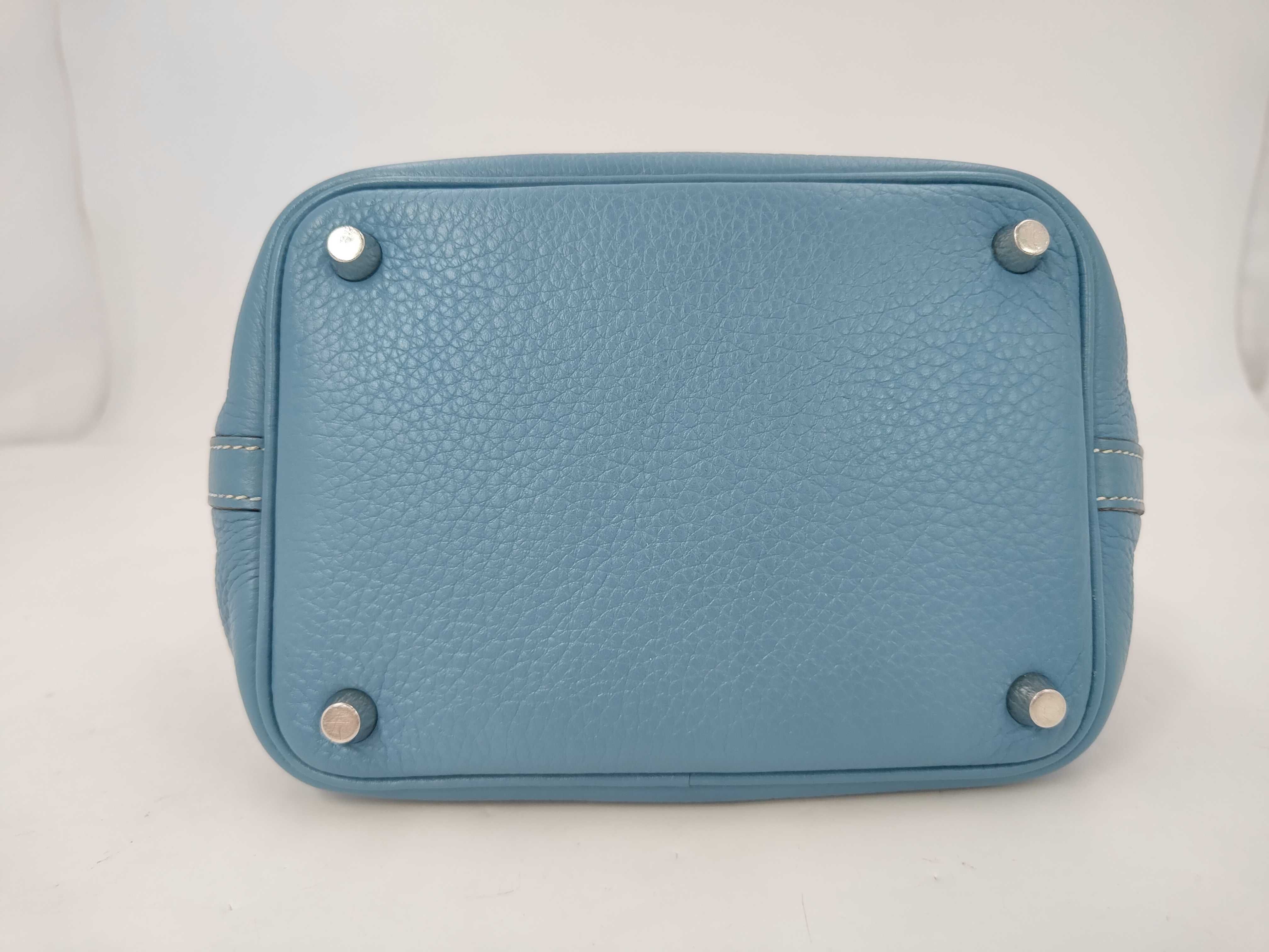 Picotin Lock PM Taurillon Leather Blue Jean N Stamp Silver Hardware Handbag — view 3