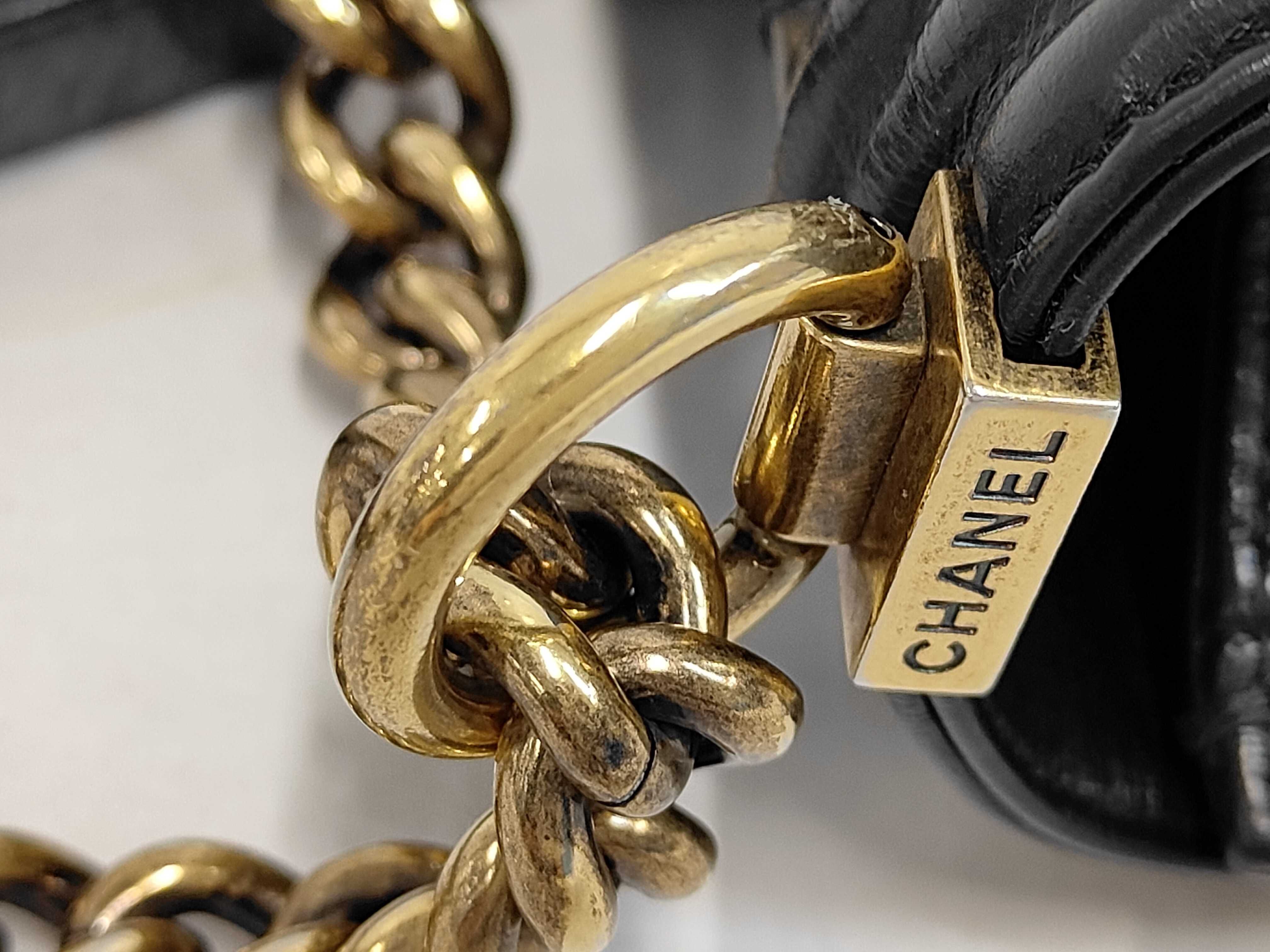 Boy Chanel 25 Gold Hardware Vintage Calfskin Chain Shoulder Bag, Serial Number 17 Series, Black Shoulder Bag — view 6